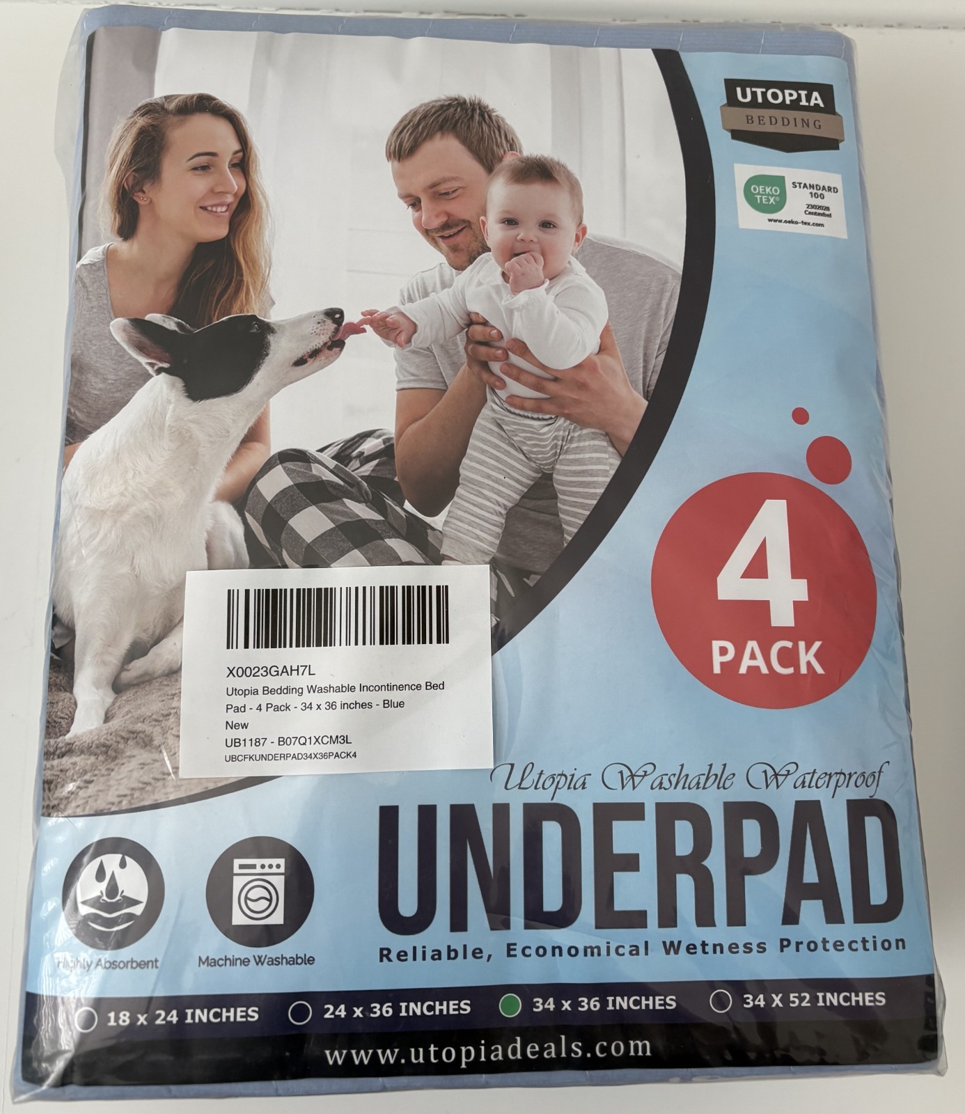 Utopia Bedding – Washable Underpads 34″ x 36″ (Pack of 4), Waterproof & Reusable