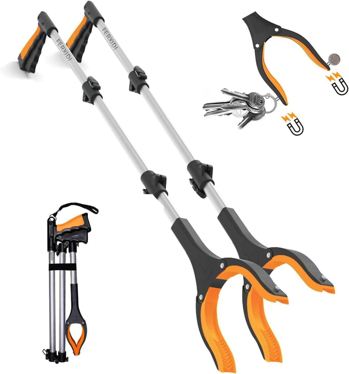 Alcanzador Plegable 110cm 2 Piezas Herramienta Agarre Mandibula Giratoria Iman