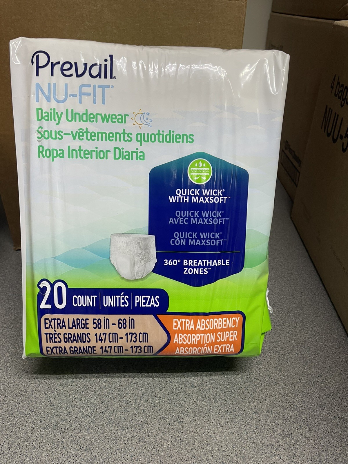 4 Pack, 80 in Total – Prevail NU-FIT Daily Underwear Diapers Extra Large NUU-514