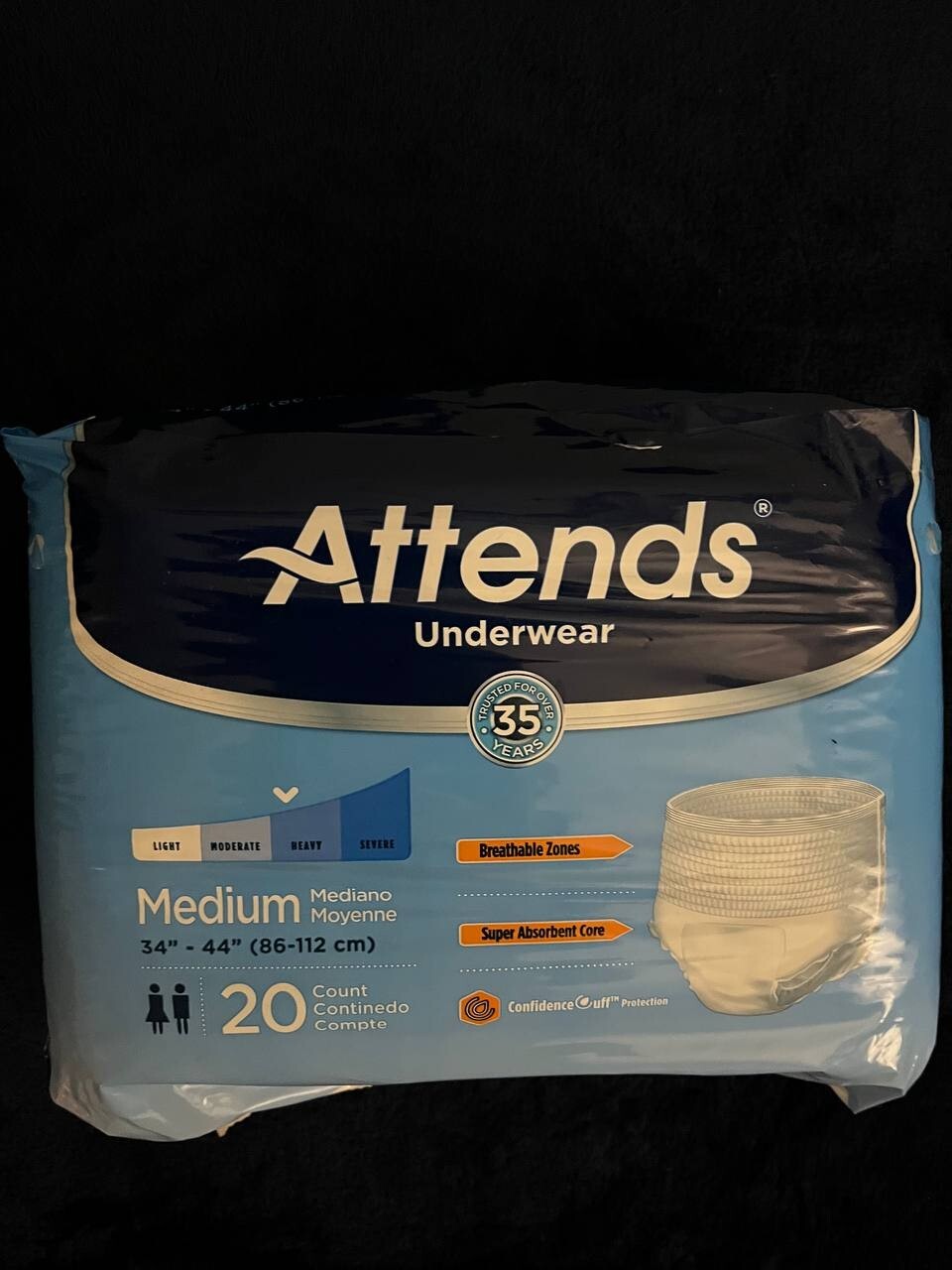 Attends Underwear Medium Man Woman Unisex 80 Count (4 Packages) 34″-44″ / New
