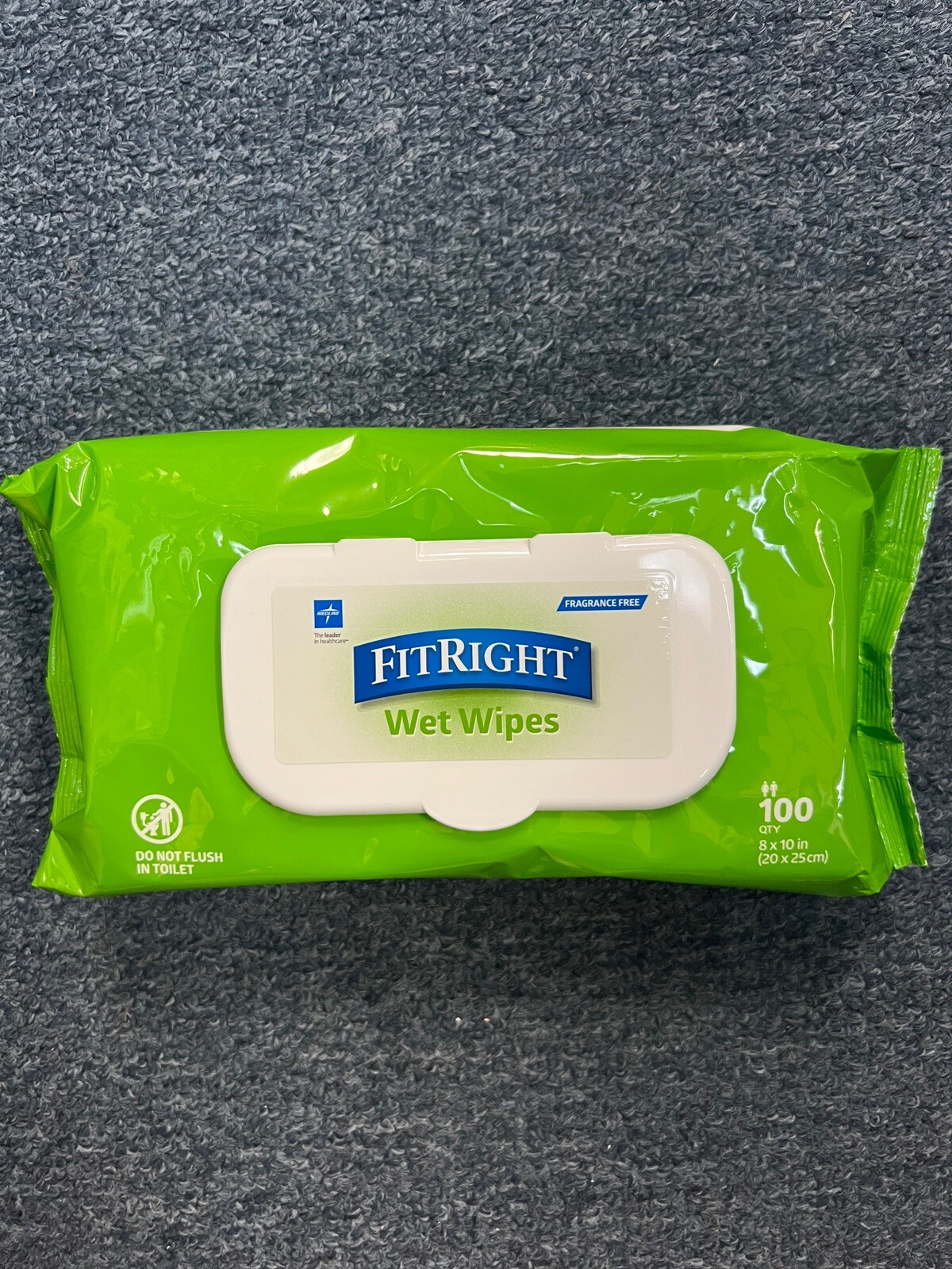 FitRight Wet Wipes Personal Cleansing, Fragrance Free, 8x10in.,White, 100 Wipes
