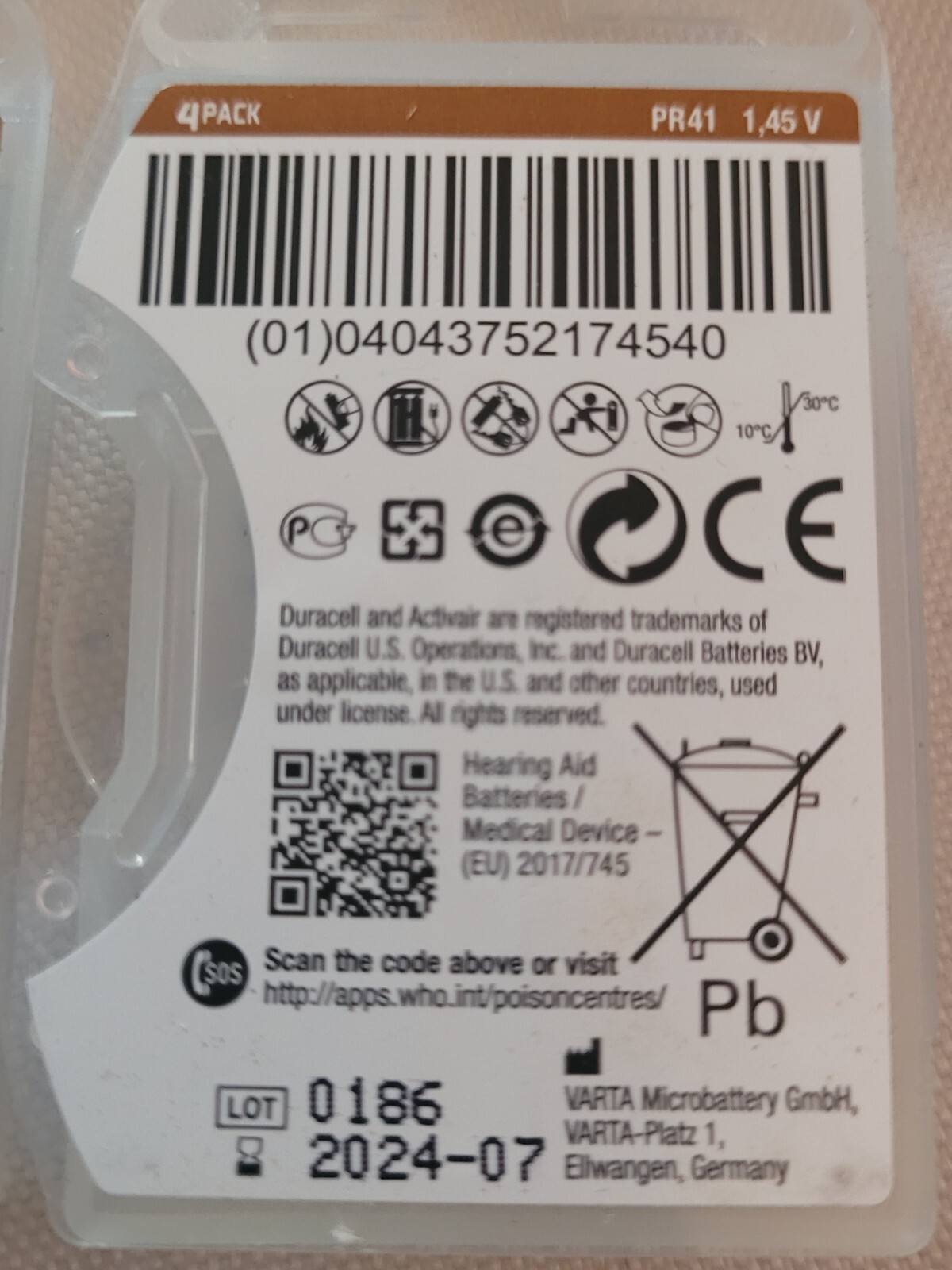 Duracell Activair Size 312 Hearing Aid Batteries (16 Batteries)