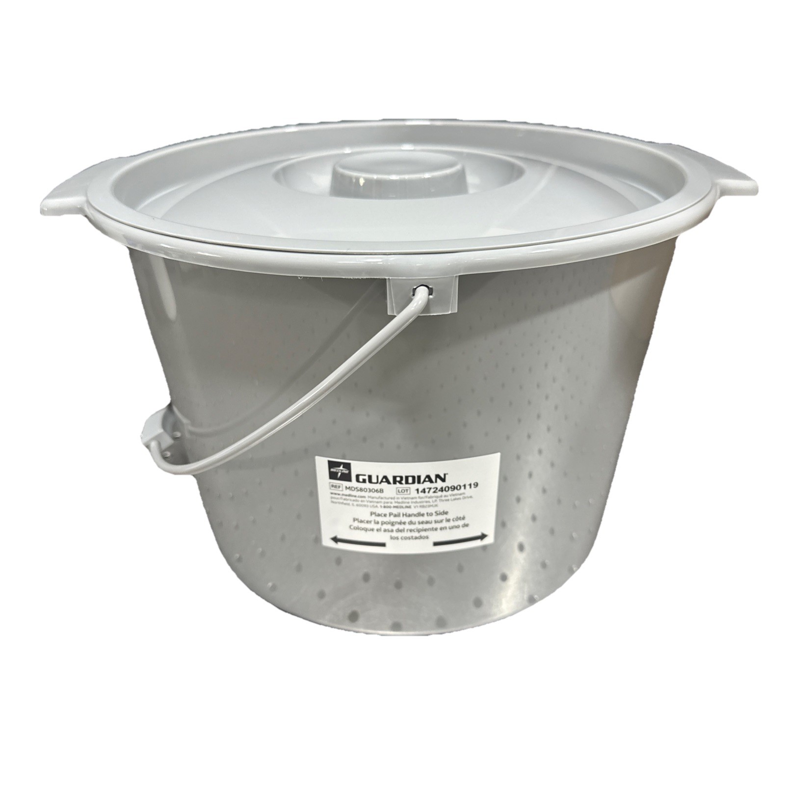 Medline Guardian Commode Bucket w/ Lid & Handle MDS80306B Replacement Gray