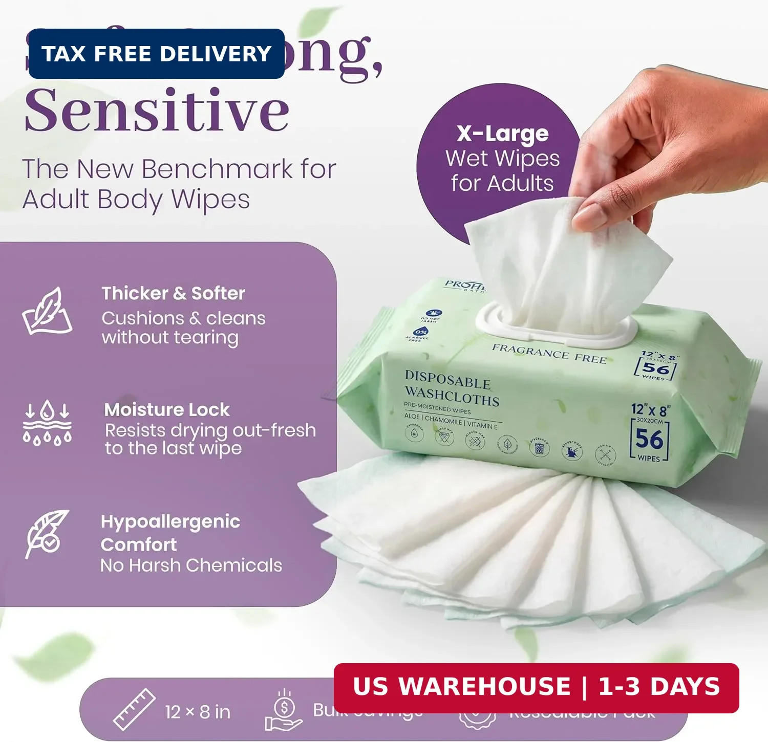 X Large Wet Wipes for Adults – 2 Packs of 56 [112 Count] Disposable Incontinence