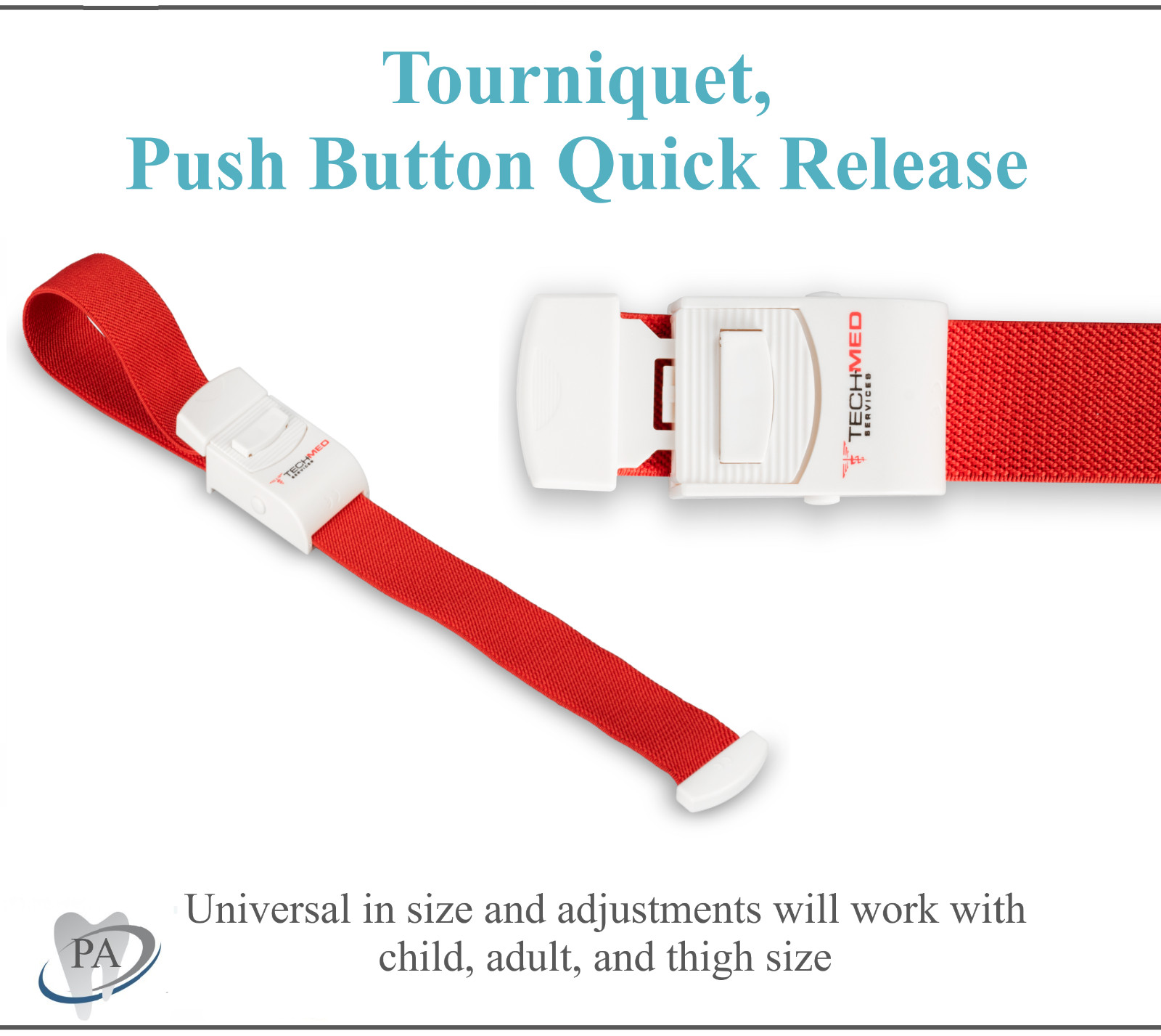 TECH-MED Tourniquet Push Button, Red, Universal Size, Quick Release, Reuse 1-5Pk