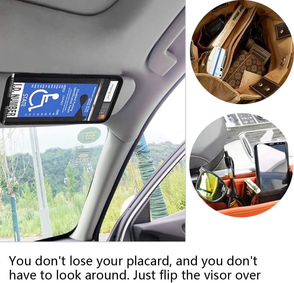 Handicap Placard Holder for Auto, 1 PCS Black Visor Placard Holder, Handicap