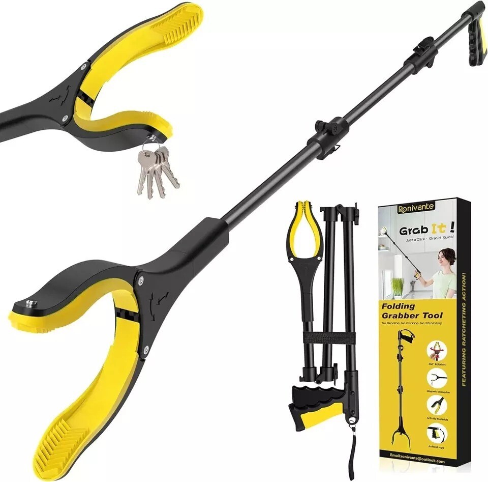 44 Inch Extra Long Grabber Reacher Tool，Foldable Pick up Stick with Strong (free
