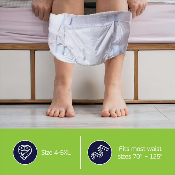 8 Count 4-5XL Adult Diapers Briefs w/Tabs, Max Abs (Waist 100″-125″)