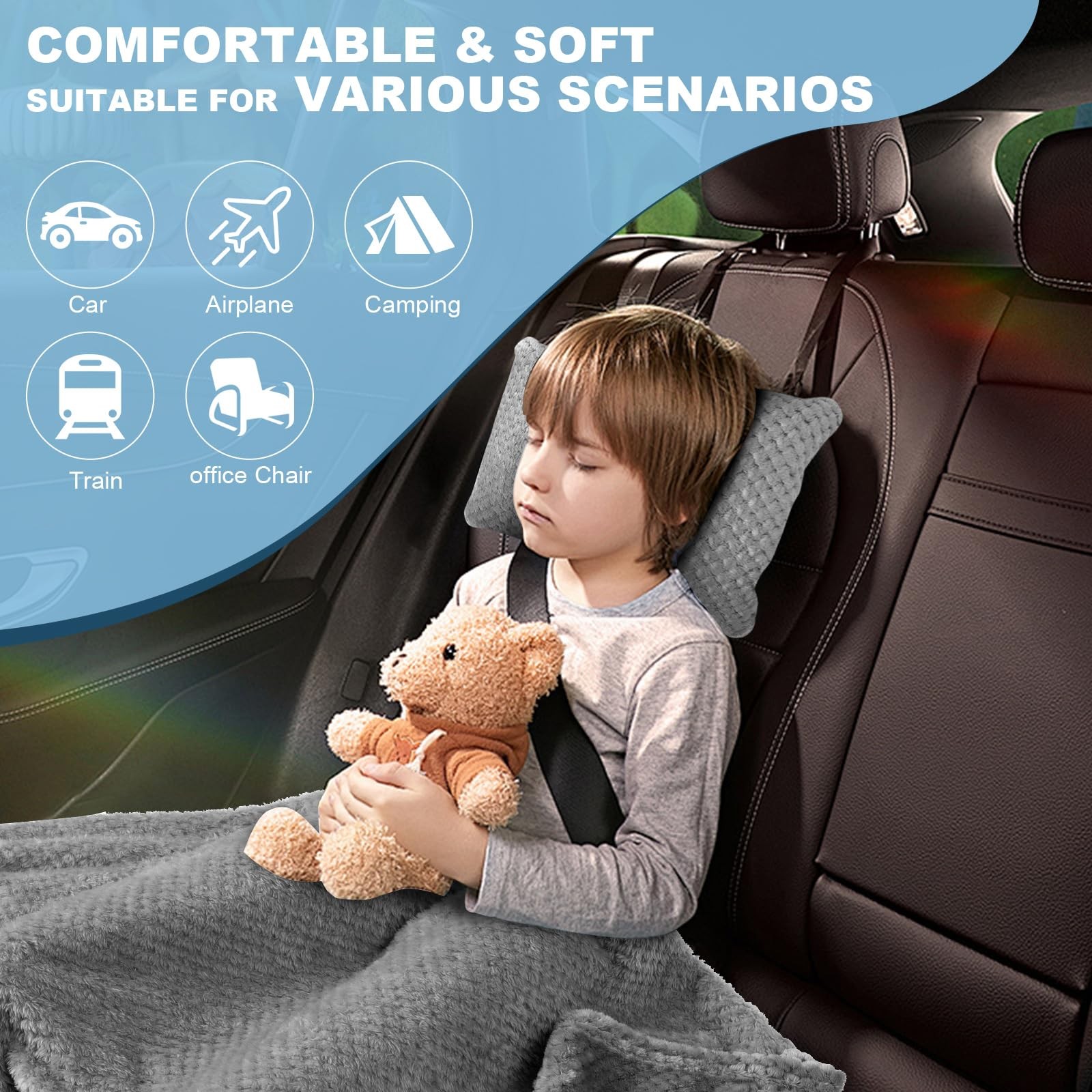 Nenolix Travel Blanket Airplane Compact with Bag, 65”x40”, Light Grey