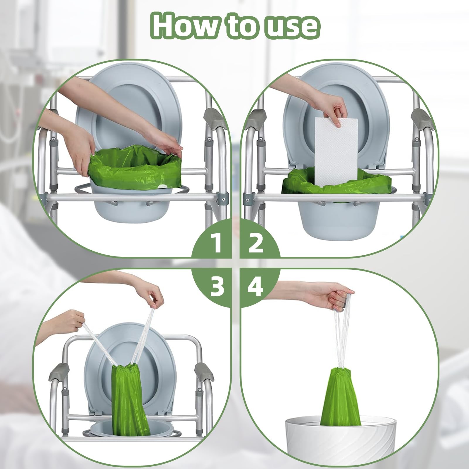 50 Pack Commode Liners with Super Absorbent Pads, Universal Fit All Standard .