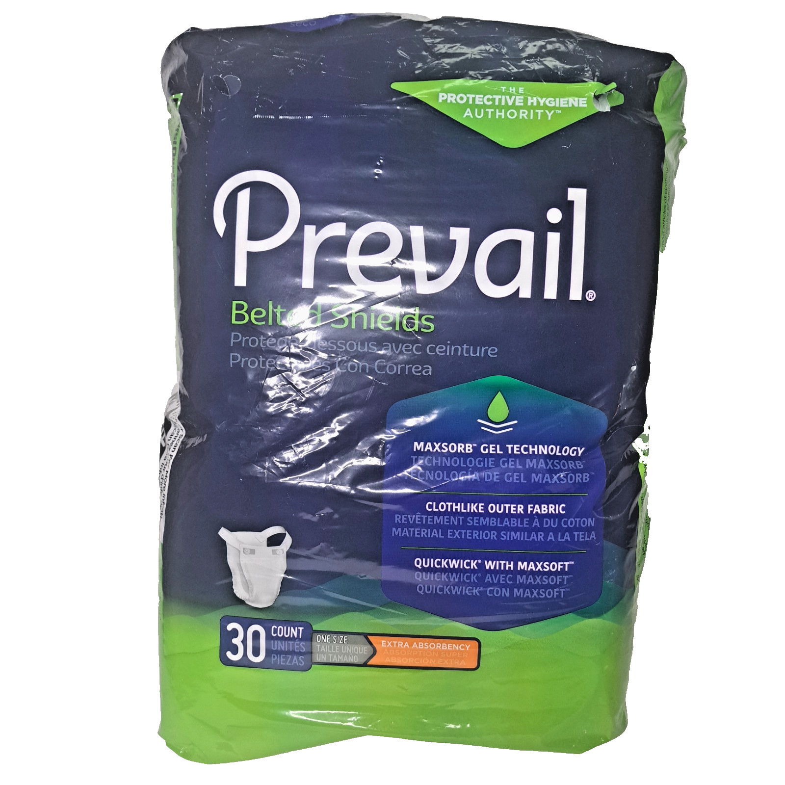 Prevail Belted Shields Extra Absorbency Quickwick One Size Fits Most 30 Count