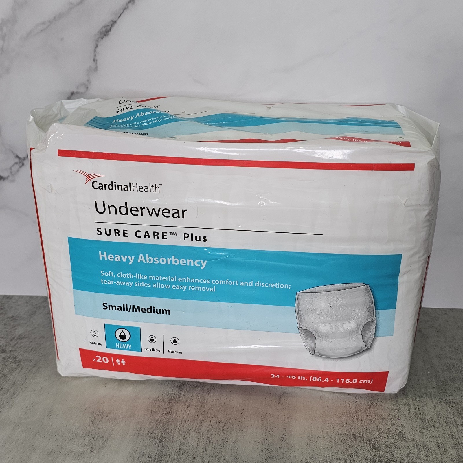 Cardinal Health Underwear Sure Care Heavy Absorbency S/M 34-46″ 20 Small Medium