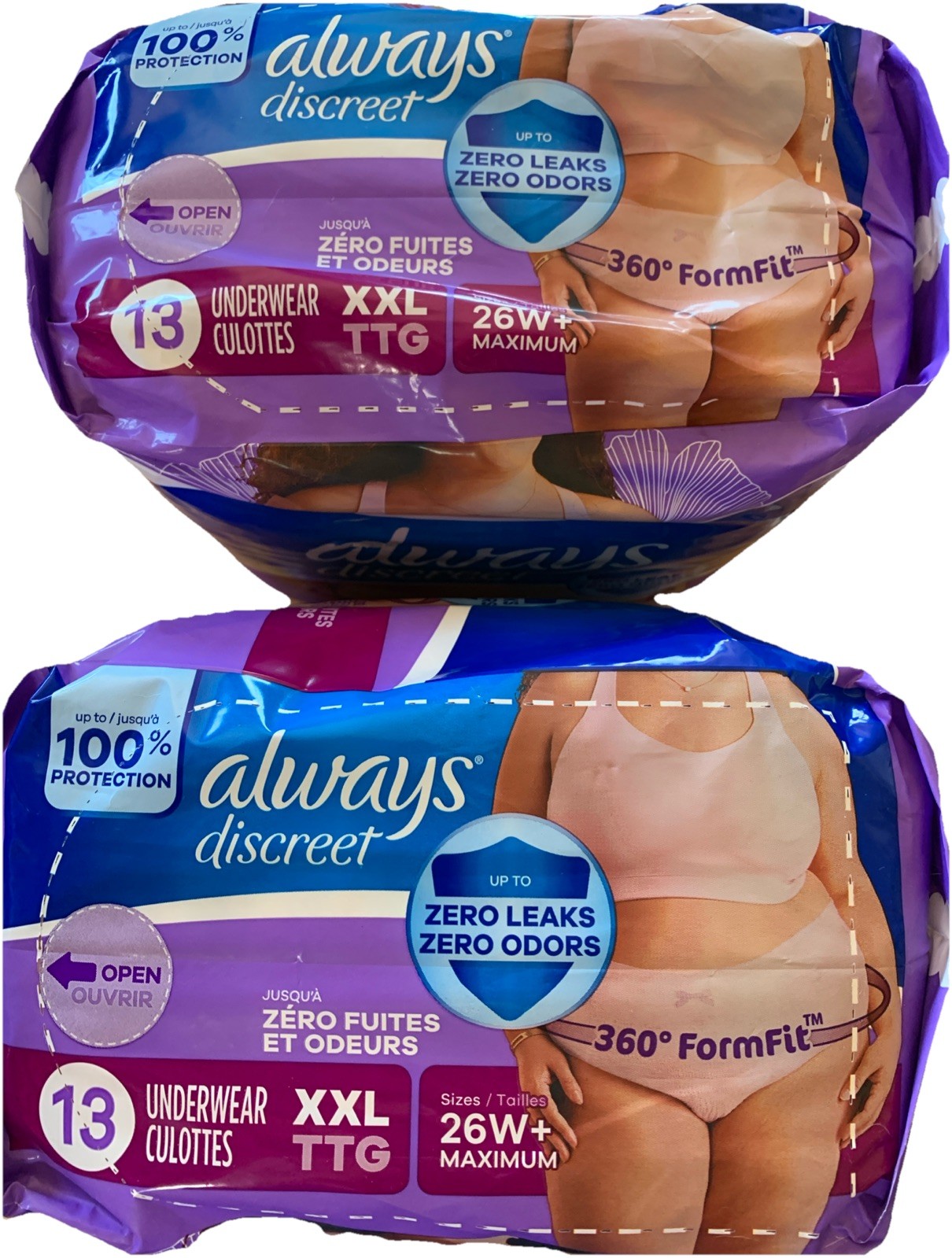 2 Packs (13 Ea) XXL(26W+) Always Discreet Adult Incontinence Underwear for Women