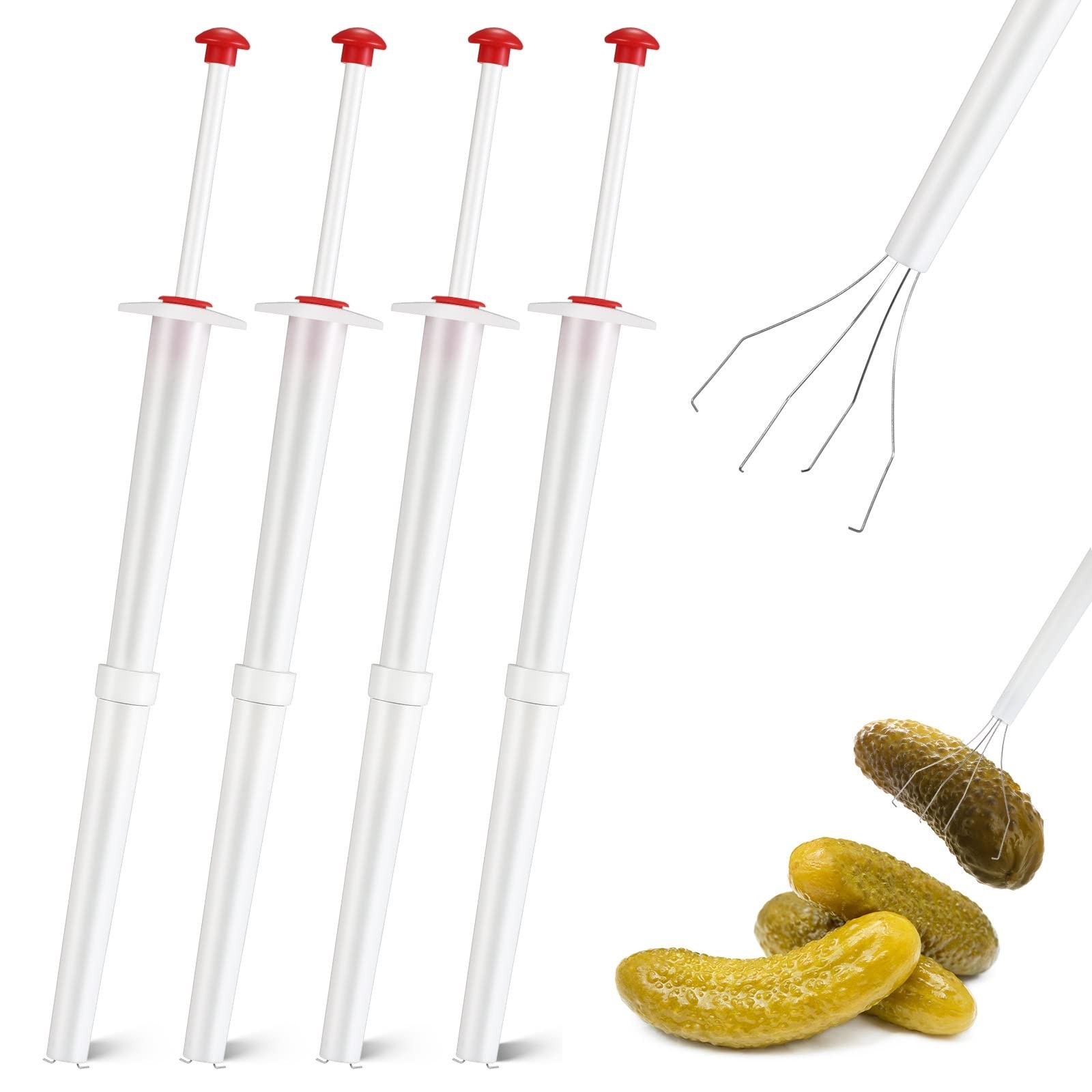 4-Pack Stainless Steel Pickle Grabber Tool & Olive Picker – 8″ Kitchen Fork