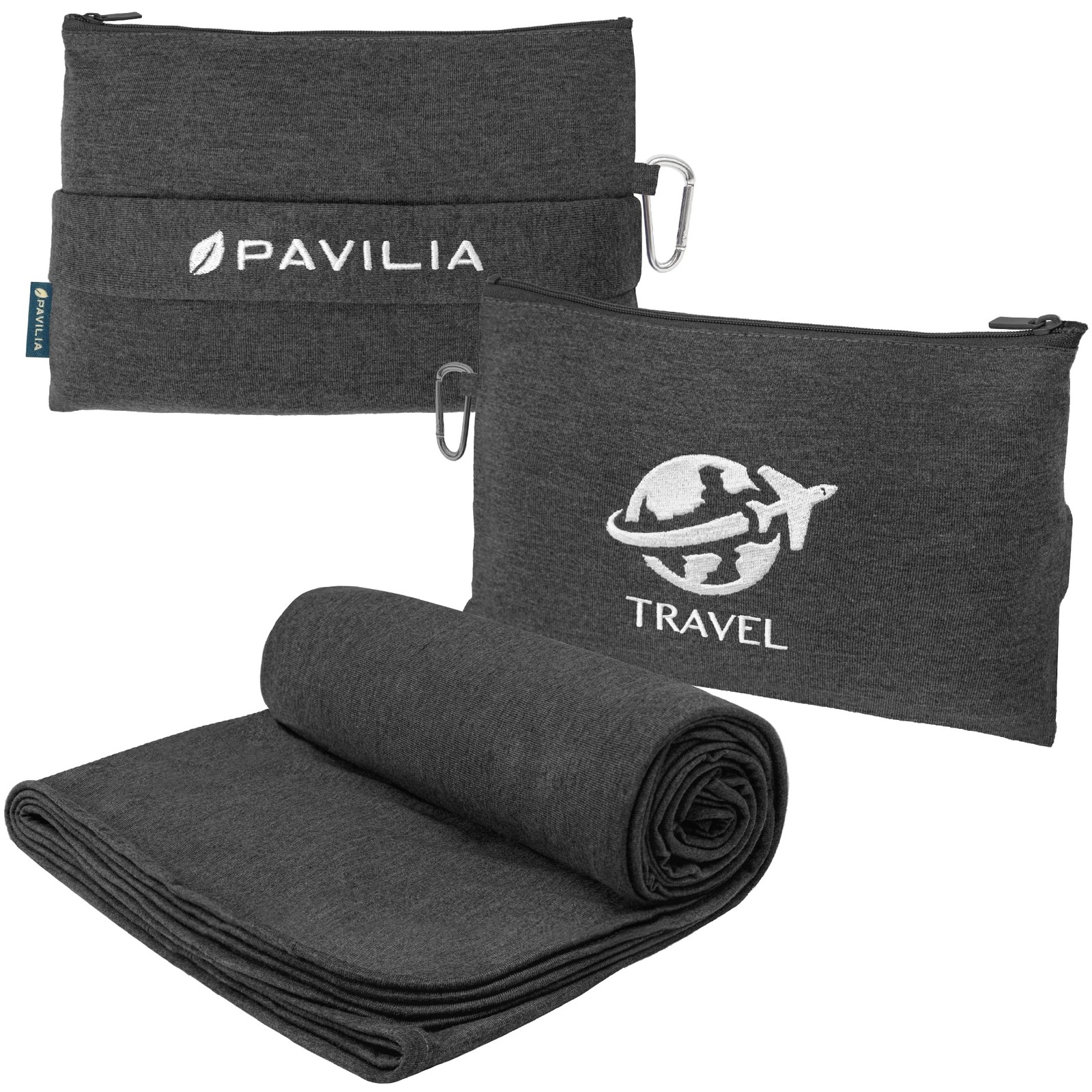 PAVILIA Travel Blanket Airplane Compact with Bag, Small 65 x 40 inches, Black