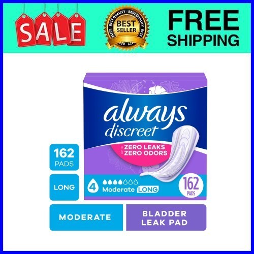 Always Discreet Incontinence Pads for Women, Moderate Absorbency,162 Count