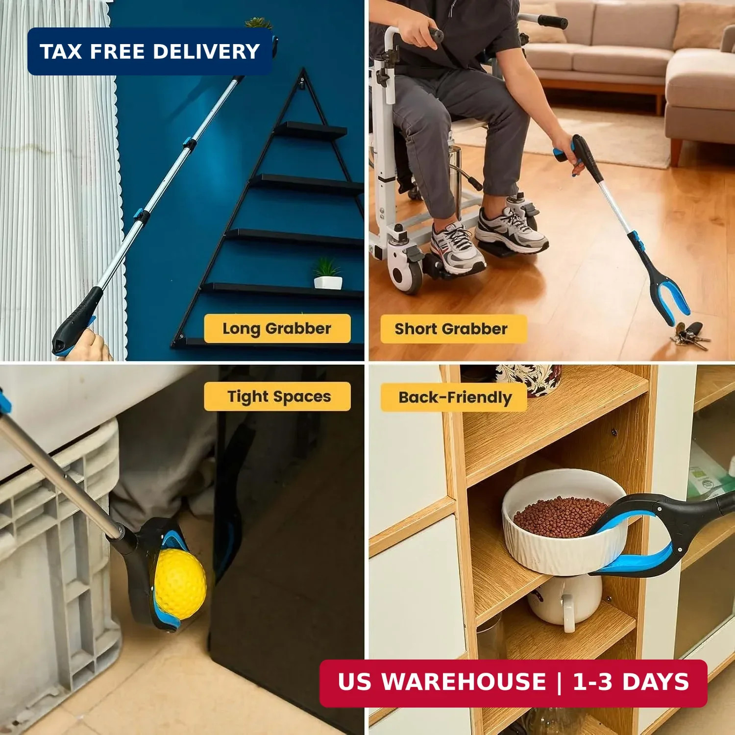 Telescopic Grabber Reacher Tool, 5-Level Adjustable Length (23” to 41”) – Tras