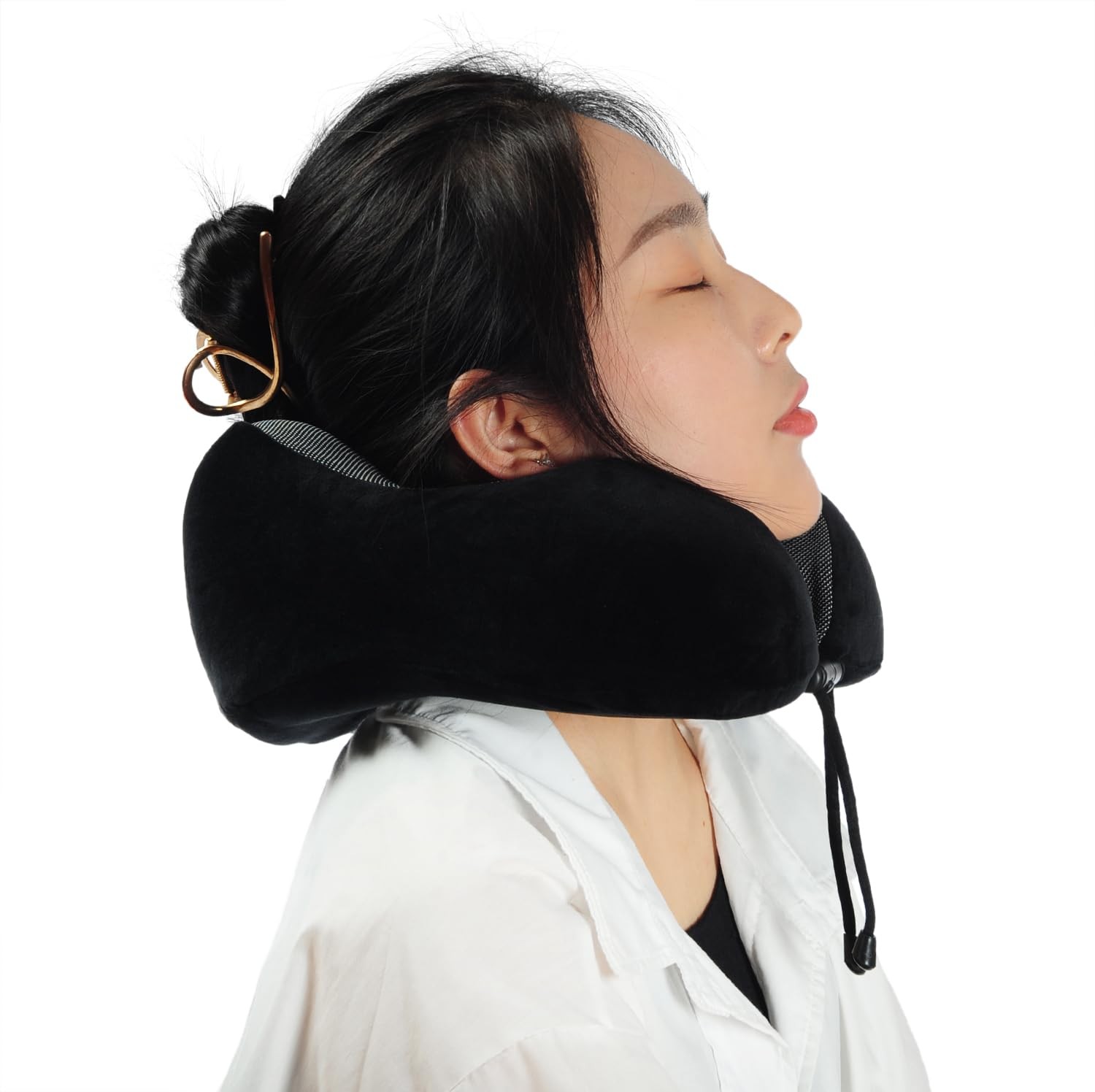 Makimoo Memory Foam Travel Pillow, Neck Pillow with 360-Degree Head Black