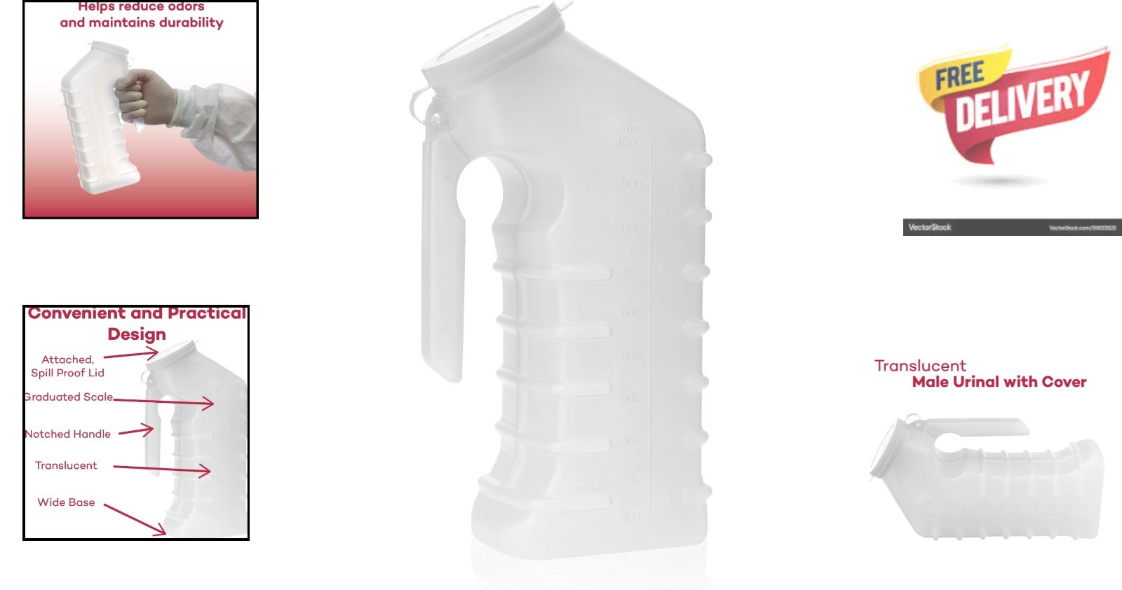 Portable Male Urinal with Cover – Translucent, Spill-Proof Design, 1000 cc