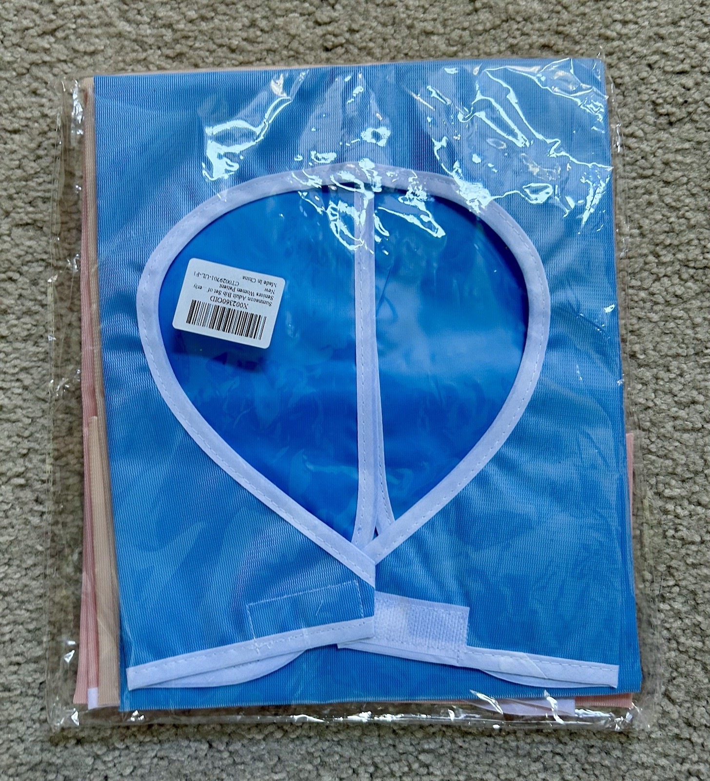 Adult bibs 3 Pack Blue Pink Peach Hook And Loop Fastener