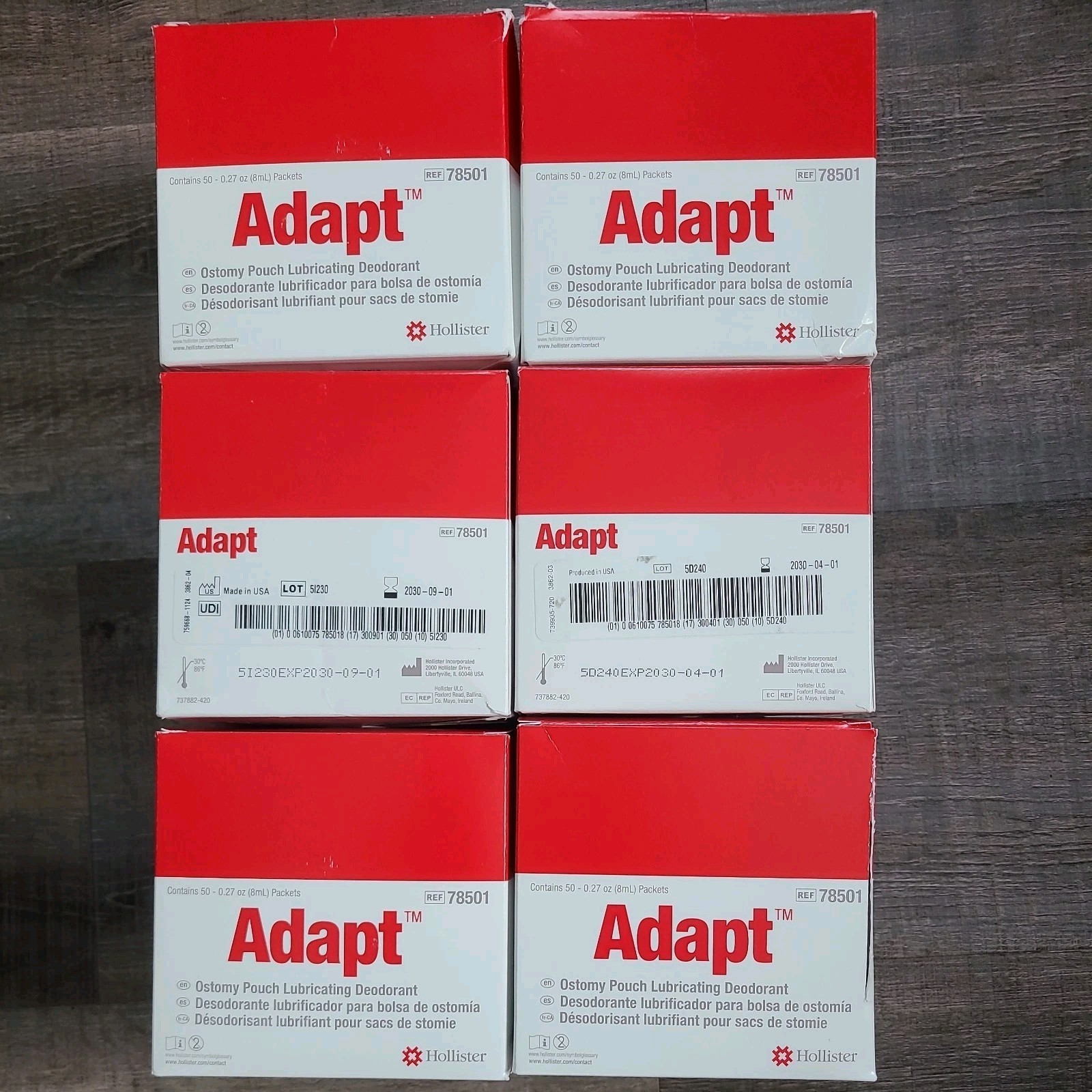 6 BOXES Hollister Adapt 78501 Ostomy Lubricating Deodorant 250 Packets EXP 2031