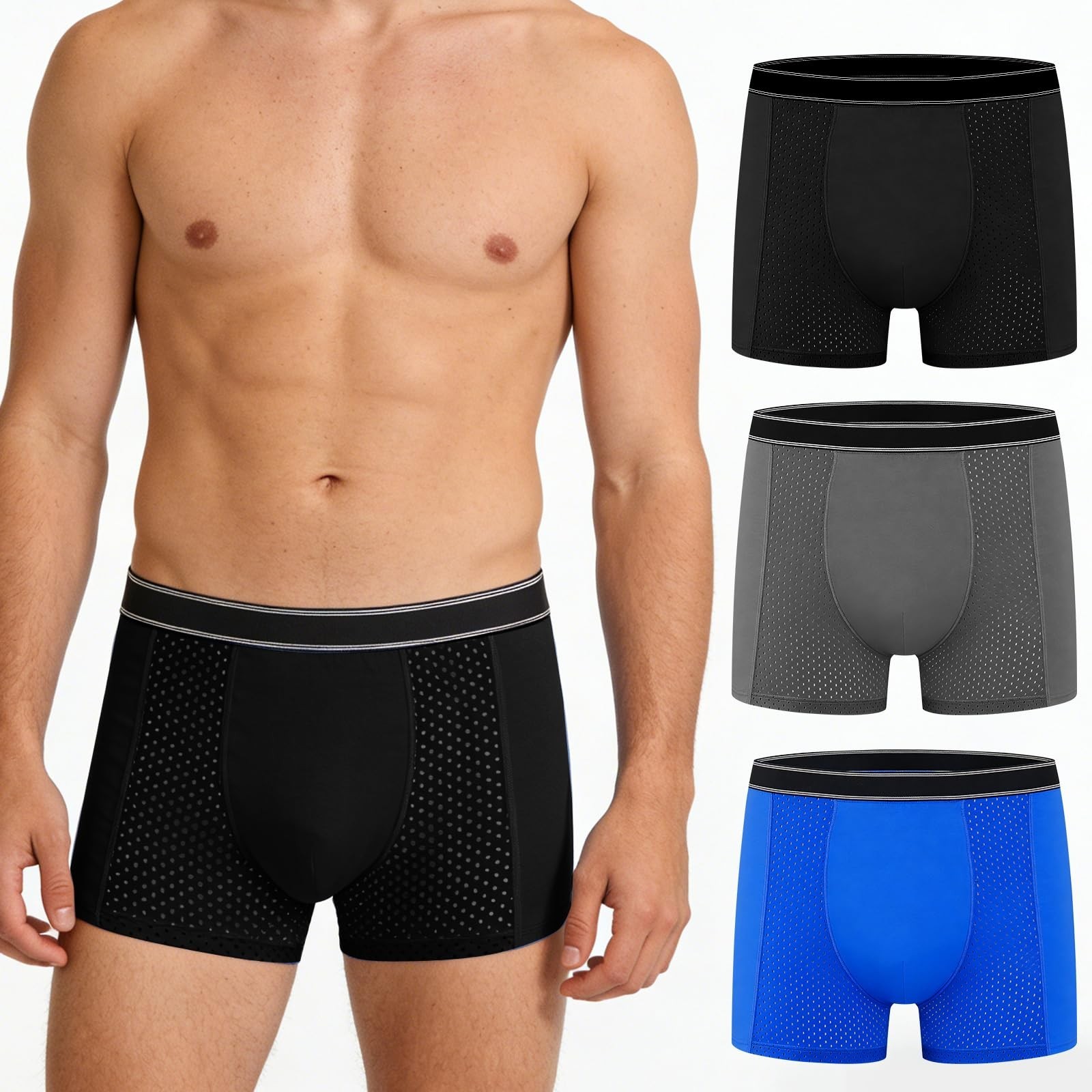 Men’s Leakproof Incontinence Boxer Briefs – 200ml Absorbent, Washable Cotton, 3