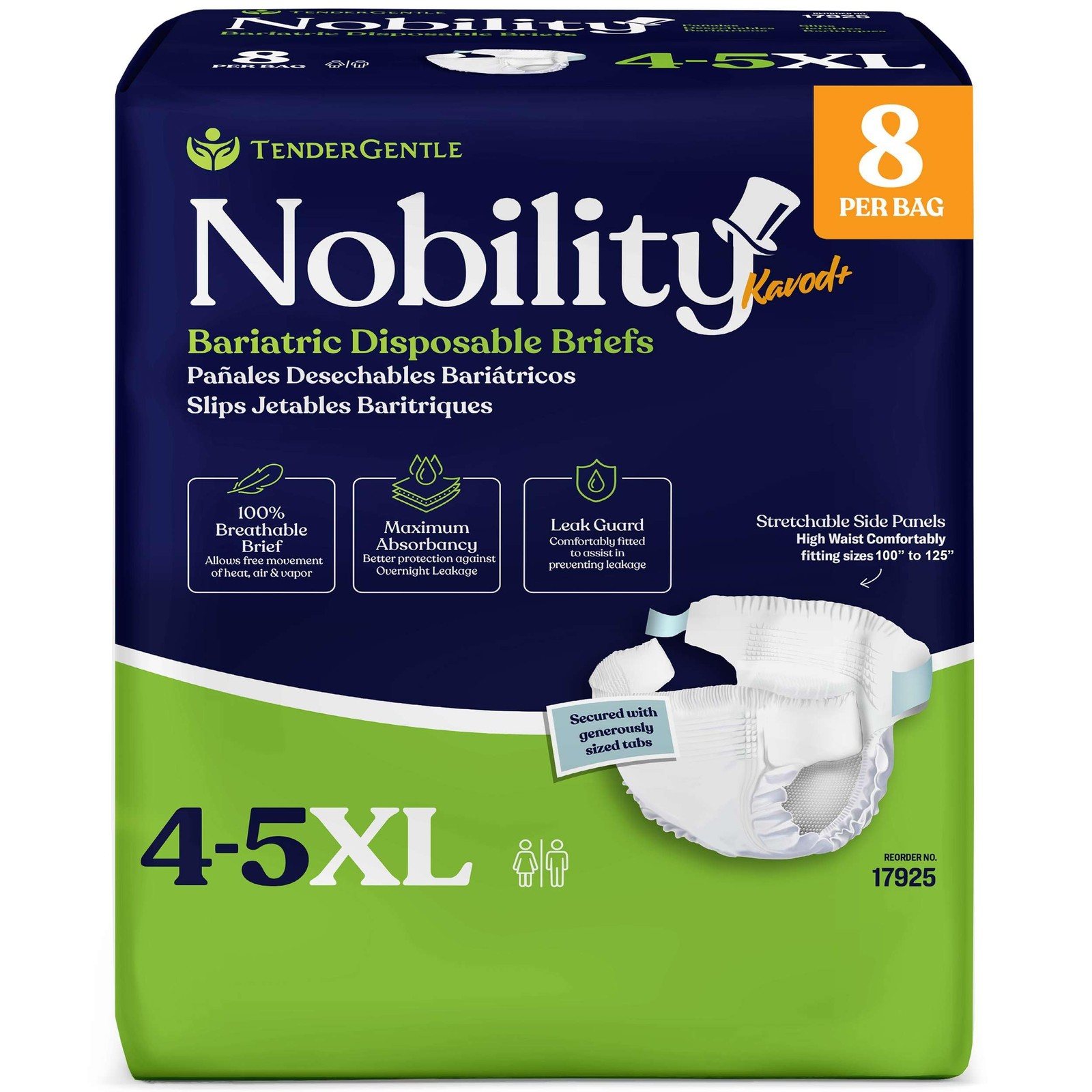 4-5xl Adult Diapers for and Men – 8 Bariatric Disposable Briefs with Tabs and…