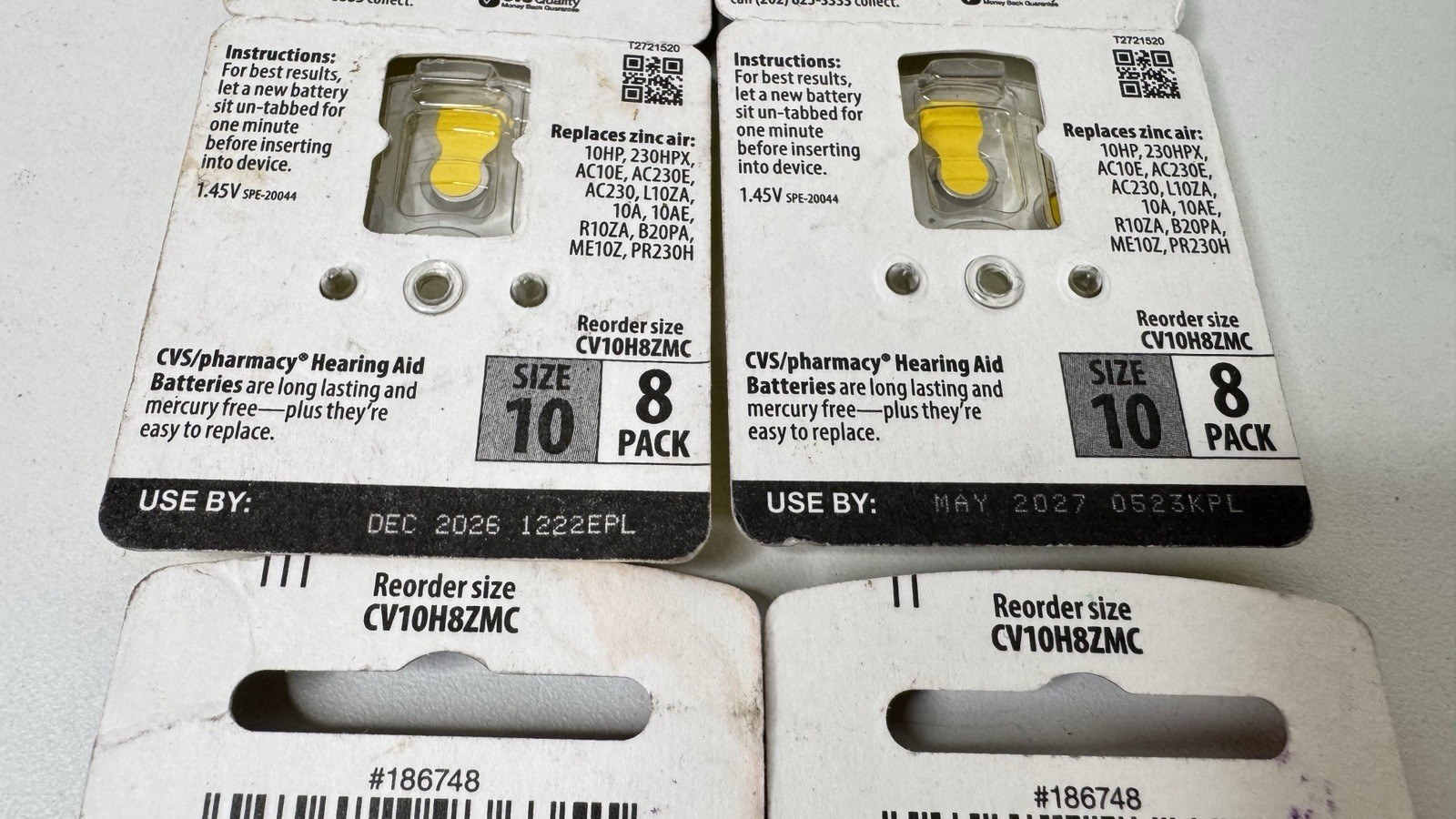 CVS MAX Hearing Aid Batteries Size 10 Zinc Air 32pcs Total Lot of 4 Packs