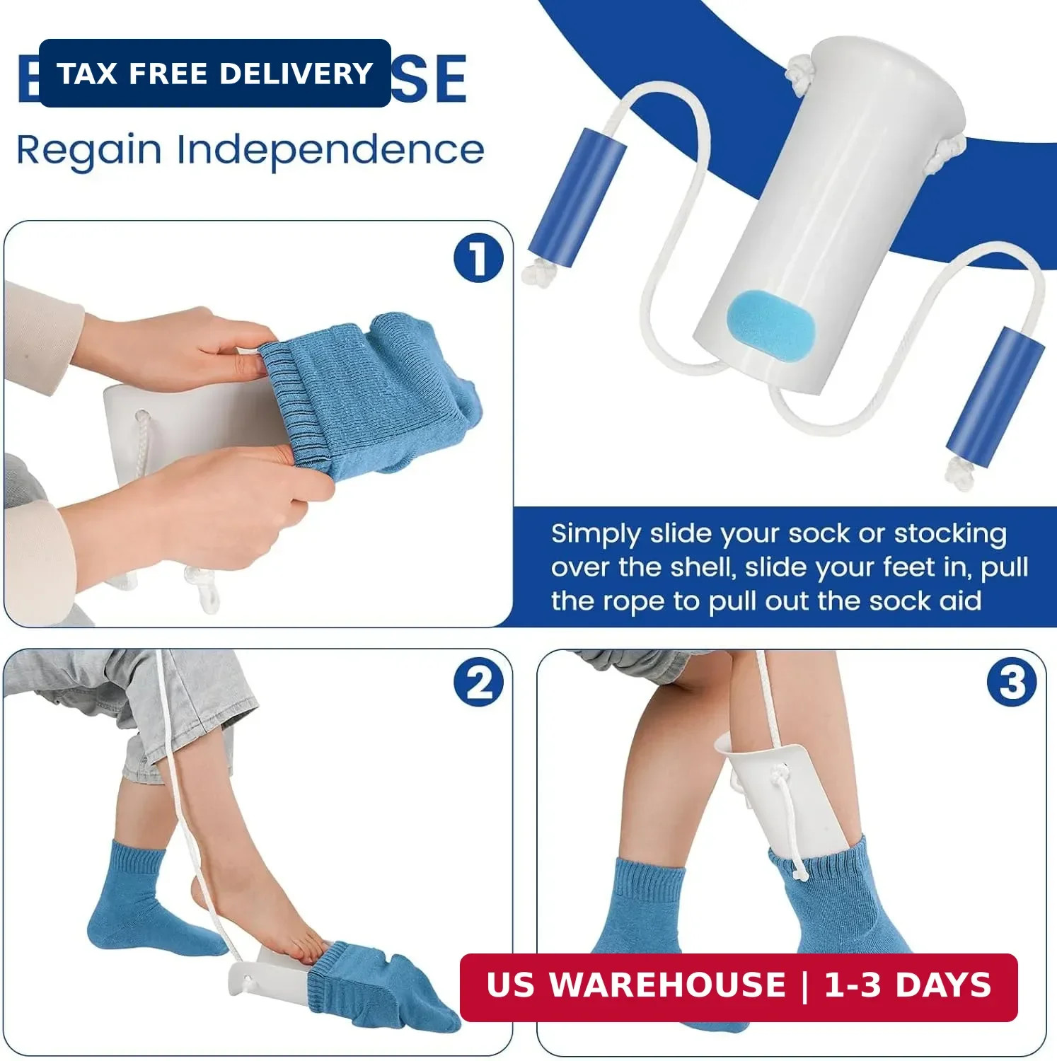 Jellas Sock Aid Kit, Flexible Sock Aid Device with Long Rope – Sock Puller aid E