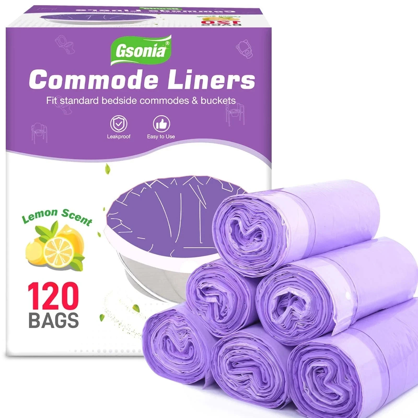 Commode Liners 120pcs Strong Portable Toilet Bags Leak Proof Lemon Scented To
