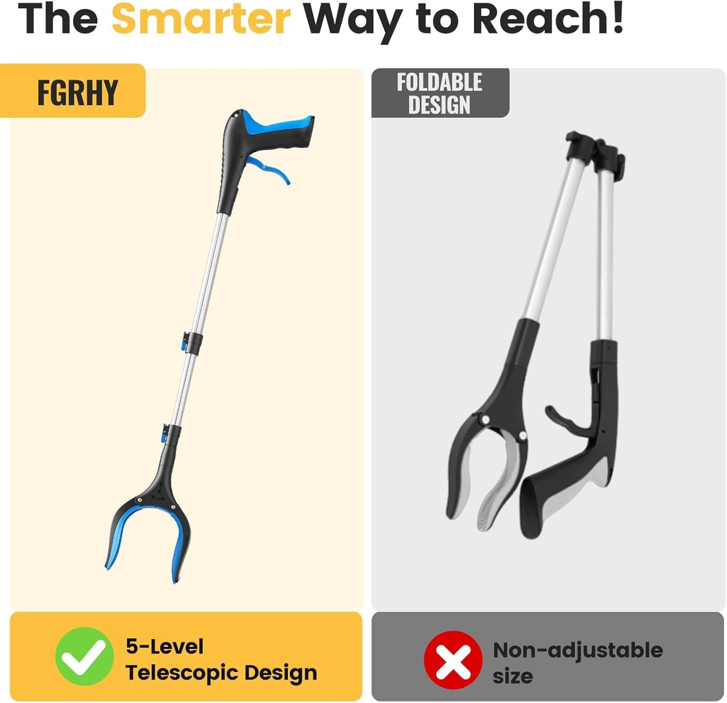 Telescopic Grabber Reacher Tool, 5-Level Adjustable Length 23” to 41” – Tra…