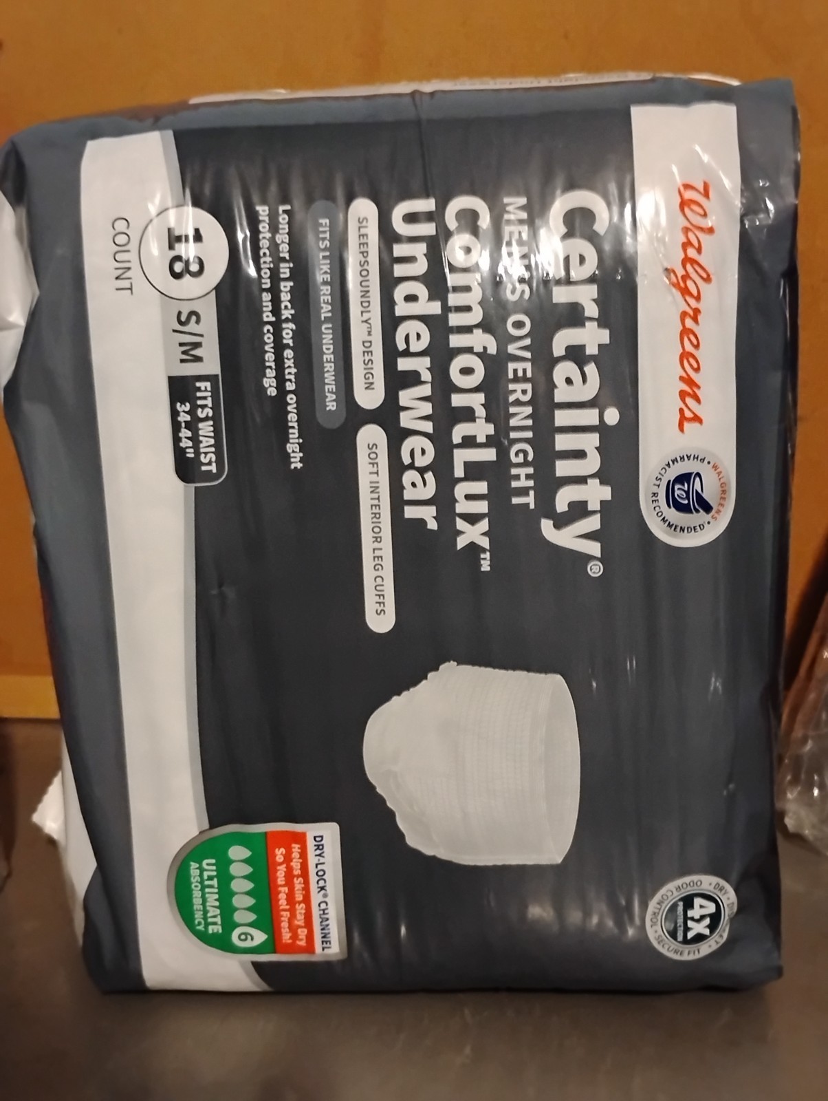 Walgreens Certainty Men’s Underwear S/M (waist 34-44″) Ult. Absorbency – 18 ct.