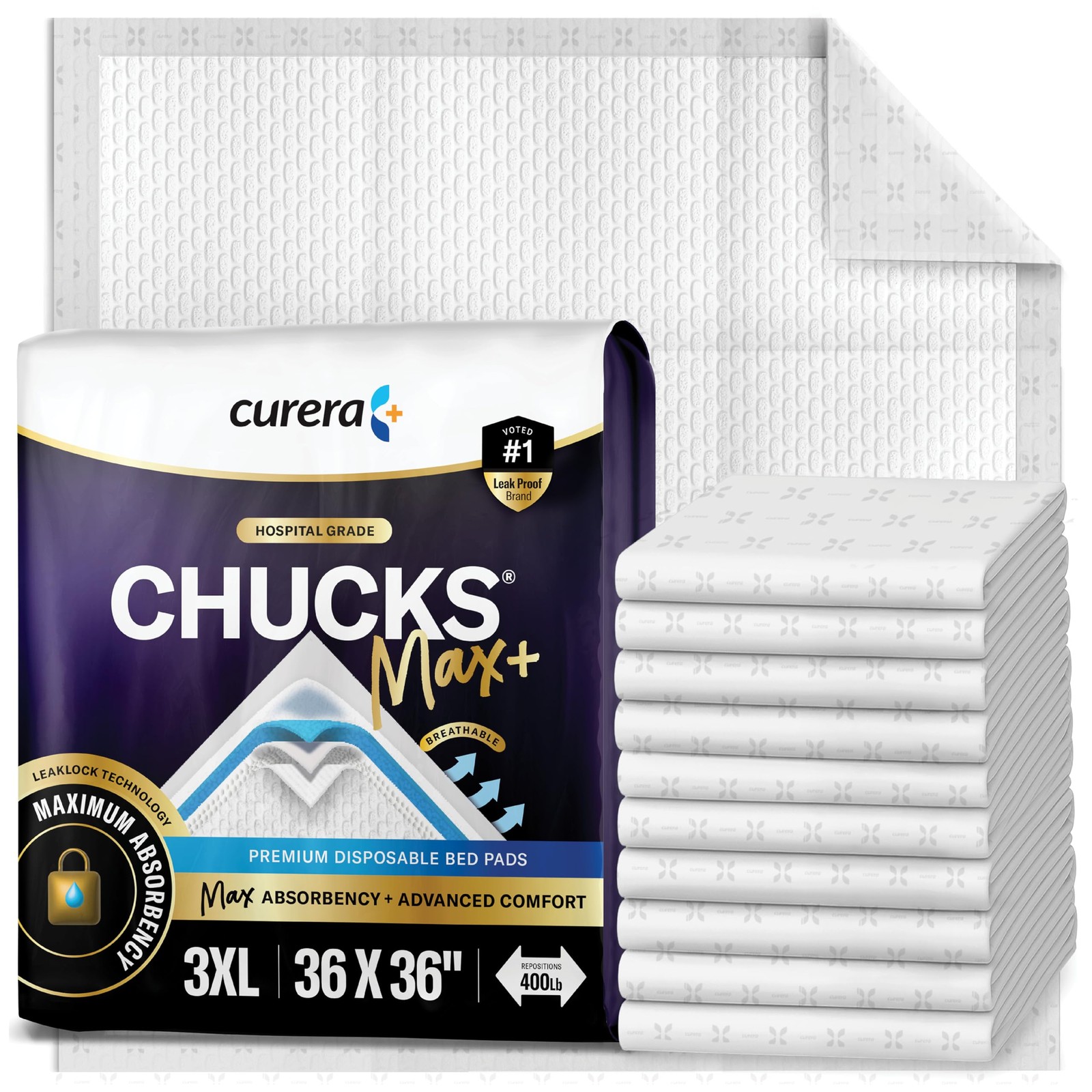 Chucks® MAX+ Hospital Bed Pads Disposable Adult 36 x 36 Incontinence Pads XX…
