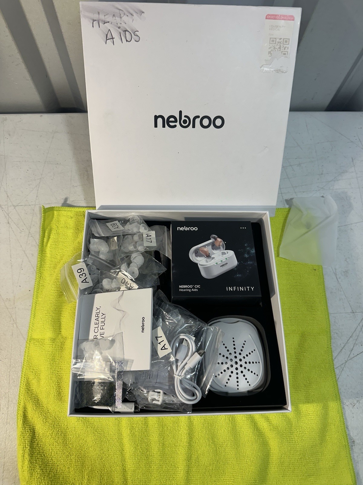 Nebroo Infinity CIC OTC Hearing Aids Rechargeable Pair Case Accessories