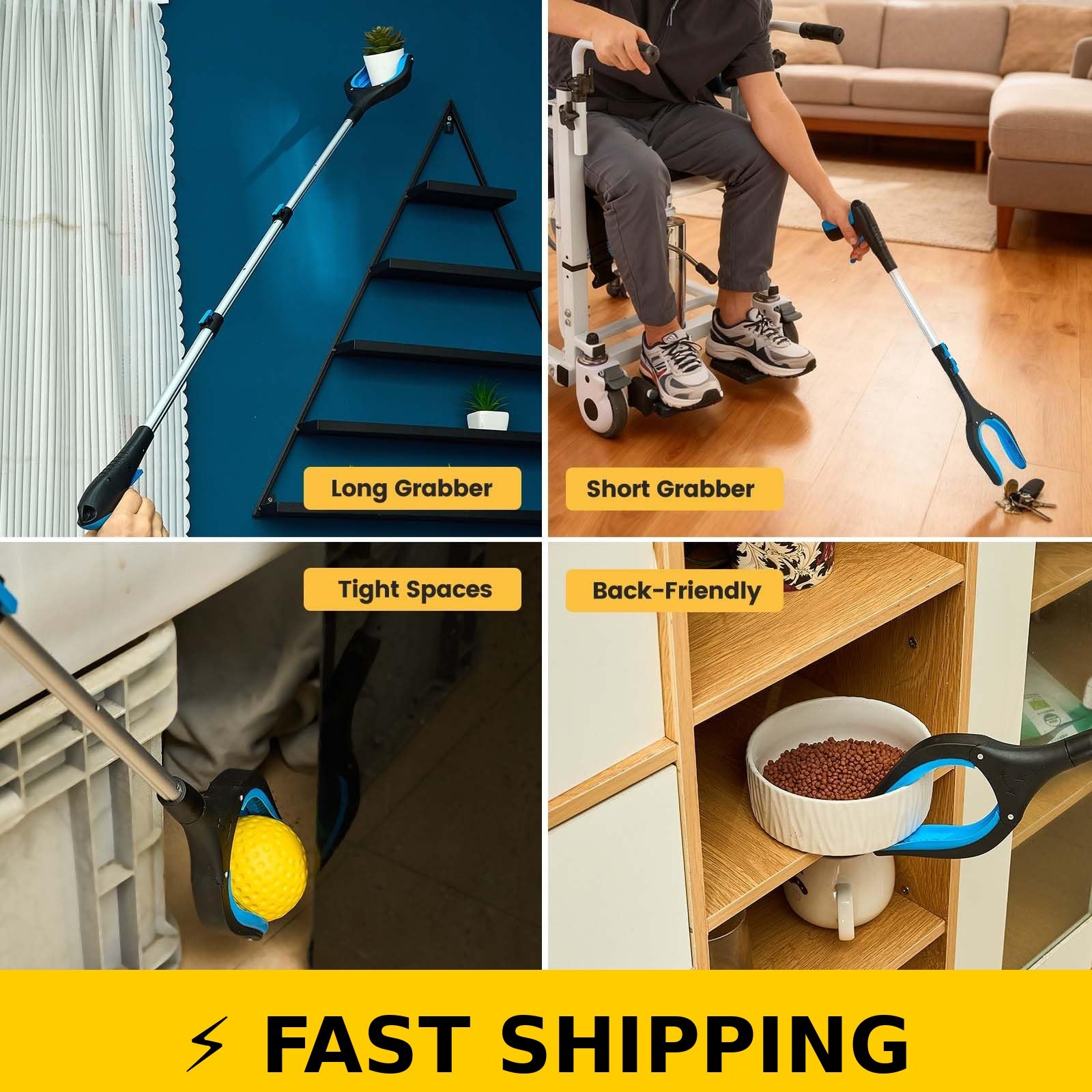 FGRHY Telescopic Grabber Tool – 5-Level Adjustable Length (Blue)