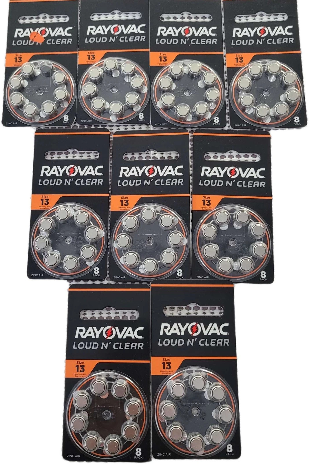 lot of 72 9 packs of 8 Rayovac Size 13 Loud N’ Clear Hearing Aid Batteries 2027