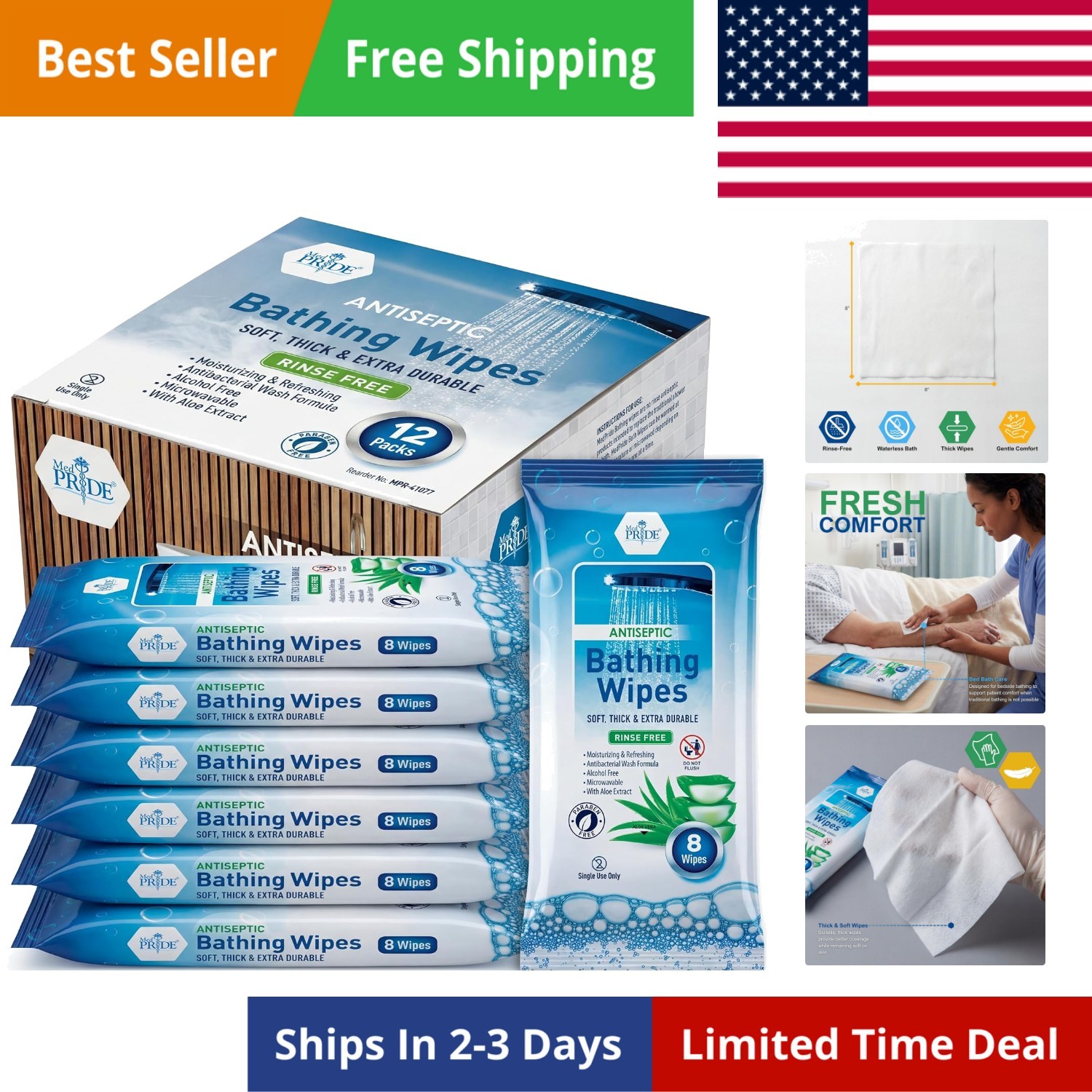 Hospital Wipes for Bathing, Waterless Rinse Free Bath Wipes for Adults, Micro…