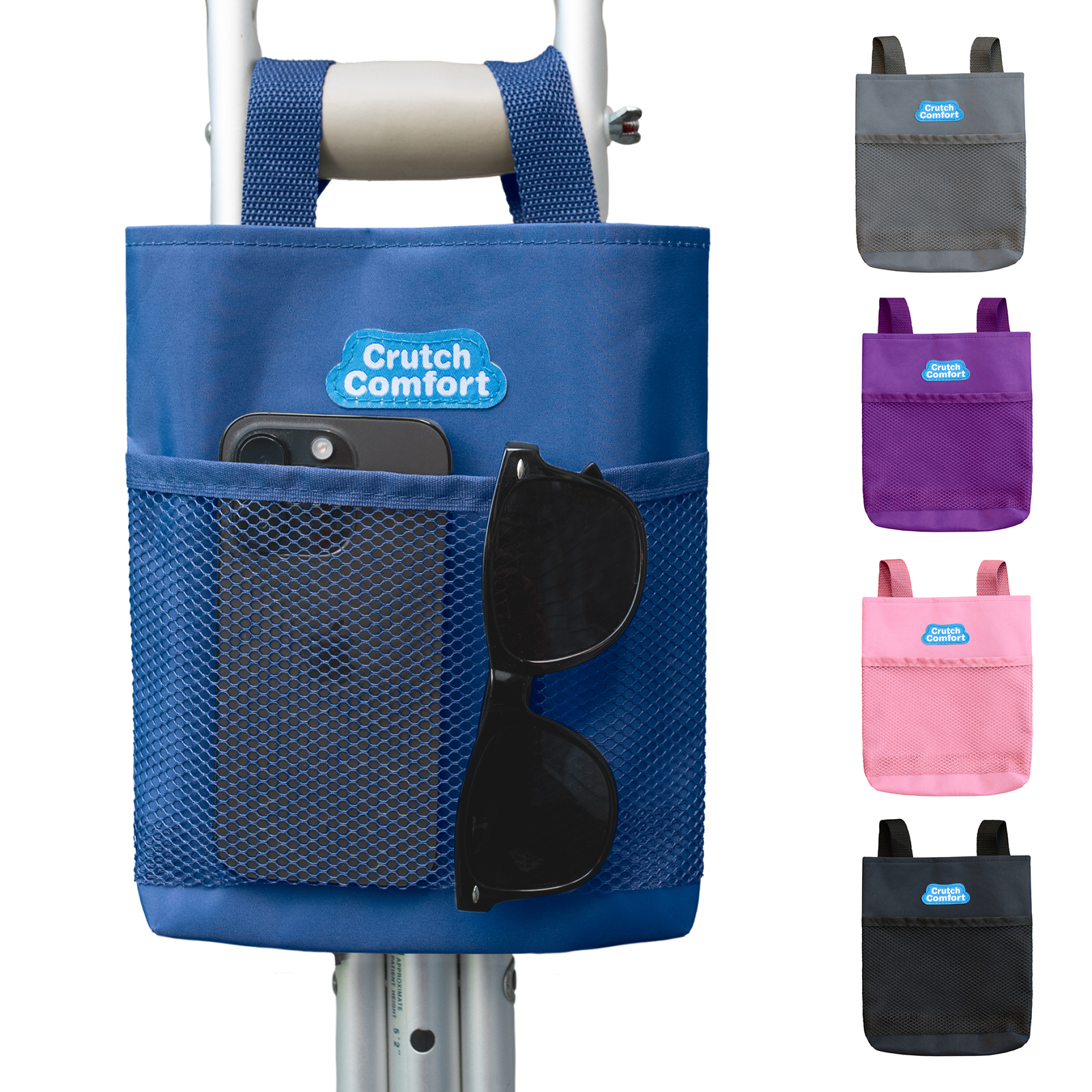Crutch Comfort Large Universal 2-Pocket 8″x9″ Crutch Bag/ Tote/ Pouch – All Colo