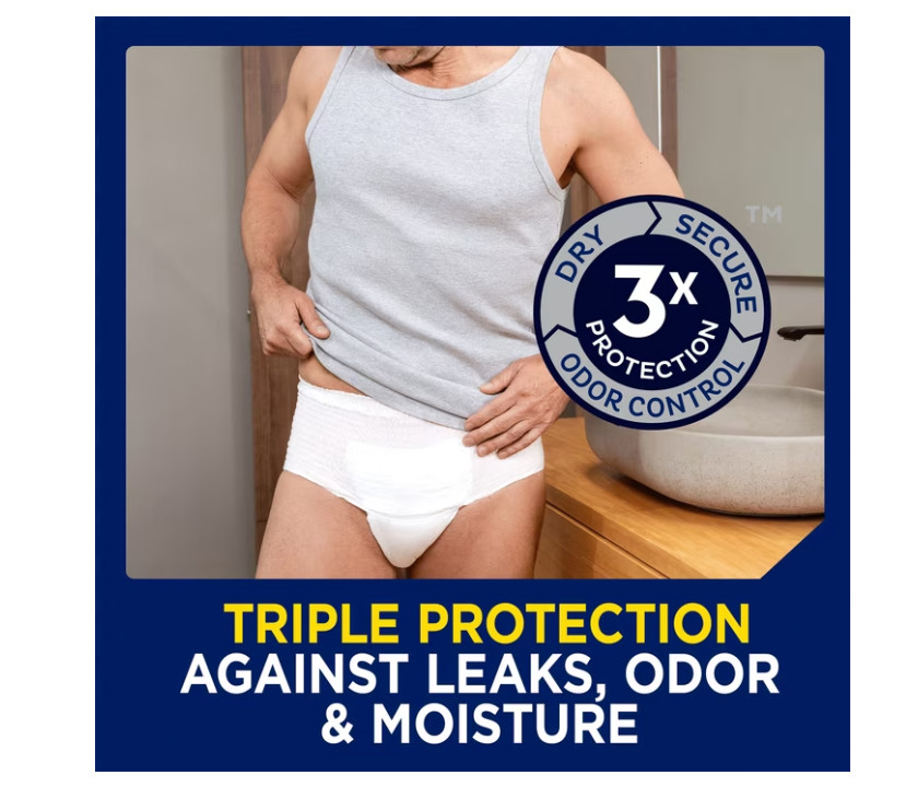 TENA Men Adult Incontinence Underwear Maximum, S/M, 80 count (Waist size 25in-34
