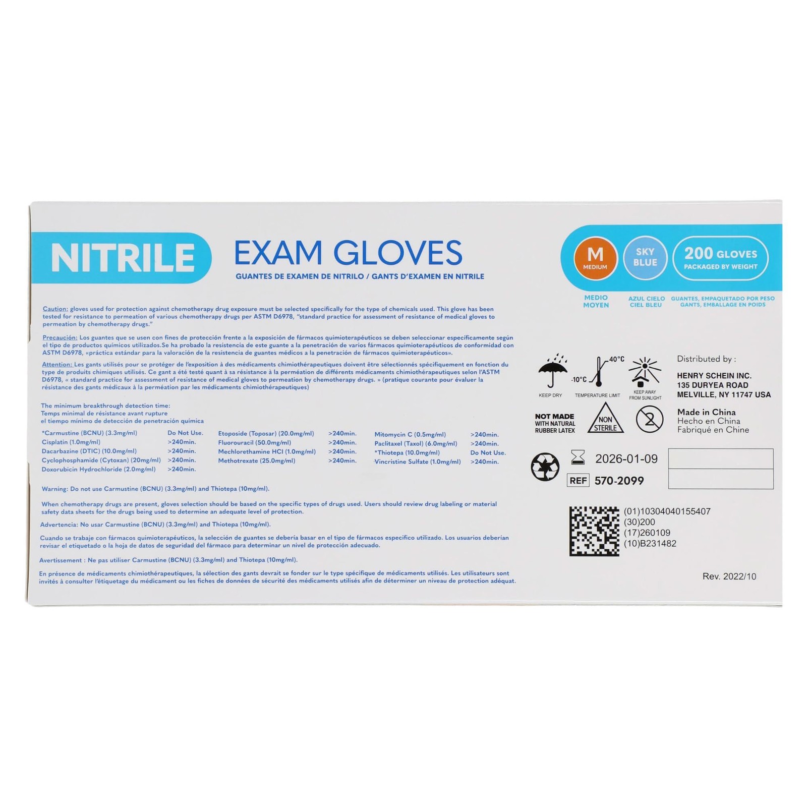 Henry Schein Criterion N200 Nitrile Exam Gloves, Medium, Sky Blue – 200/Box, Lat