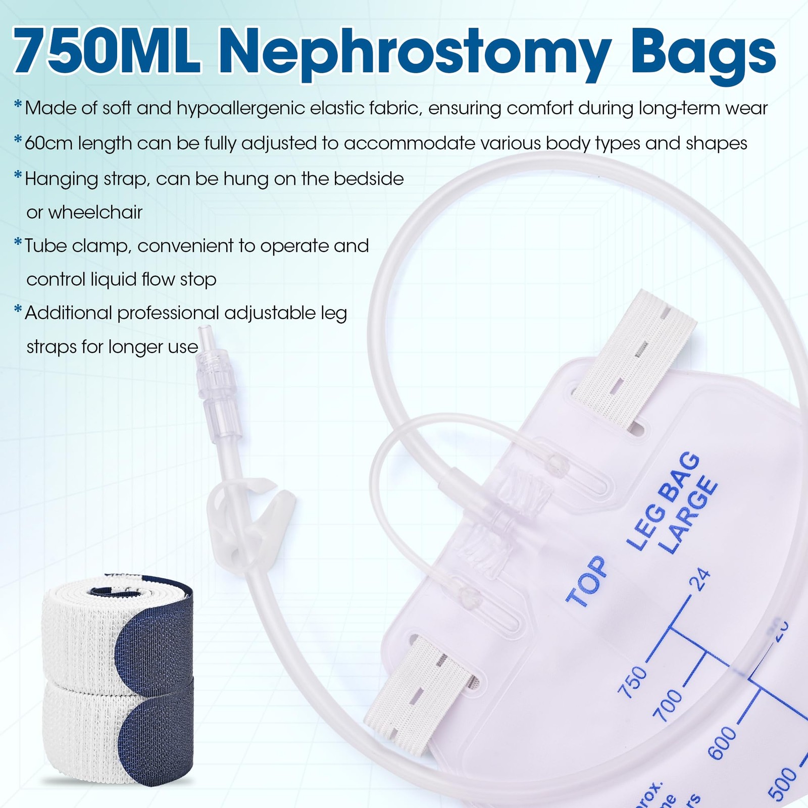 750ml Nephrostomy Bags, 3 Pack Urine Drainage Bag, Clear Bags with 24″ Silico…