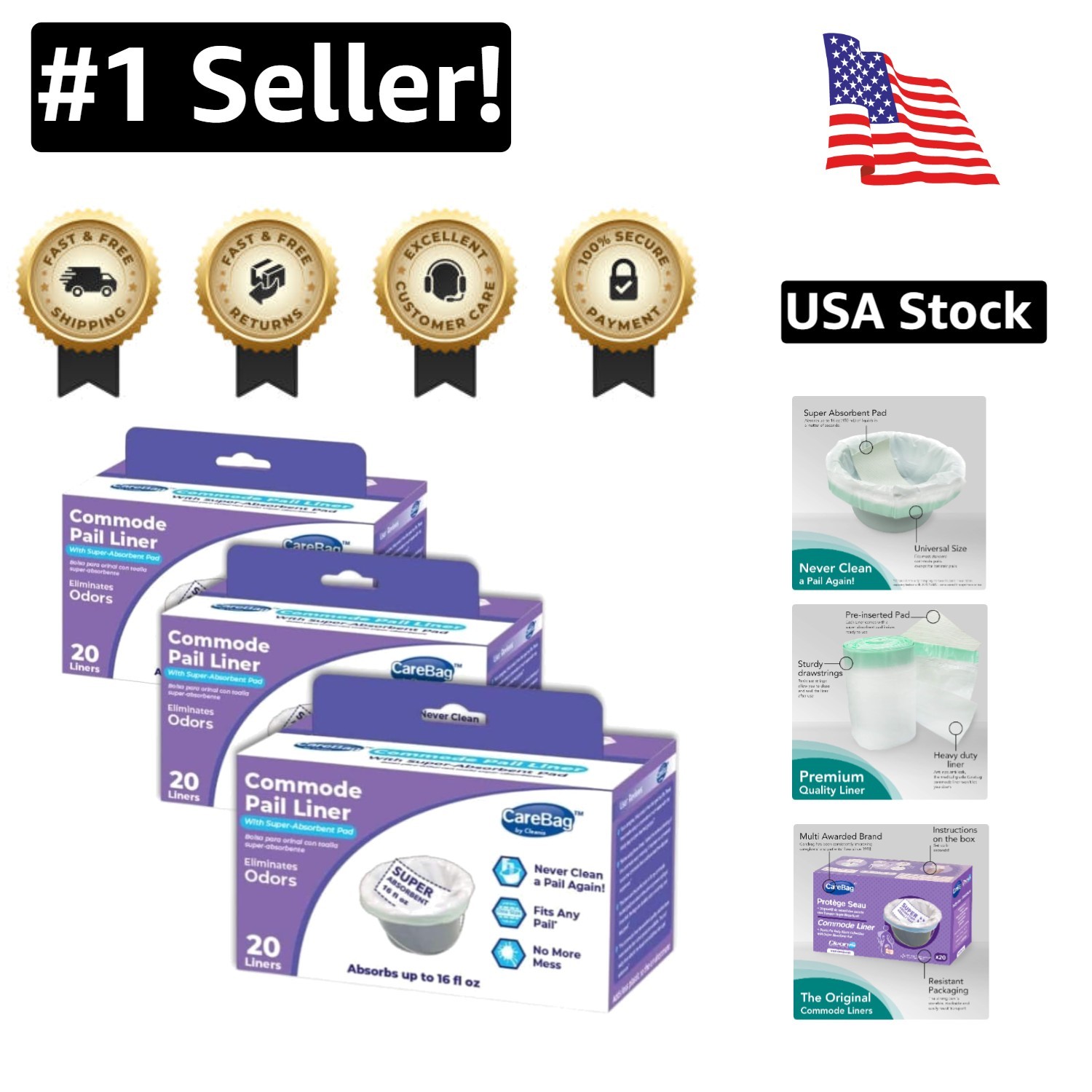 Medical Grade Disposable Commode Liners, 60 Count – Fits All Standard Commode