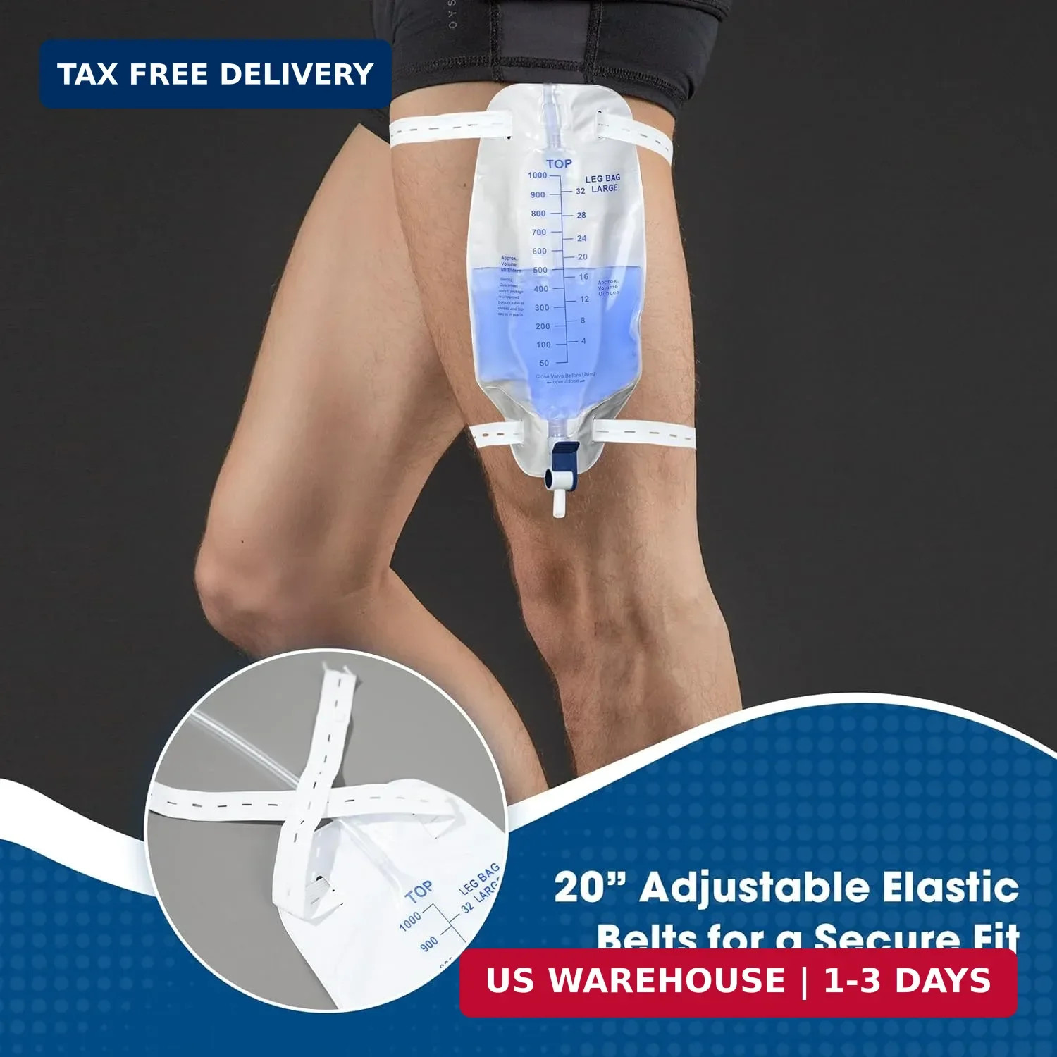 Urinary Drainage Bag 1000ml Catheter Leg Bag, 5 Pack Catheter Leg Bags for Men,