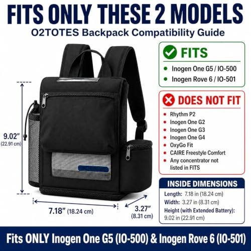 Oxygen Concentrator Backpack Lightweight Padded Straps Zippered Bottom Battery