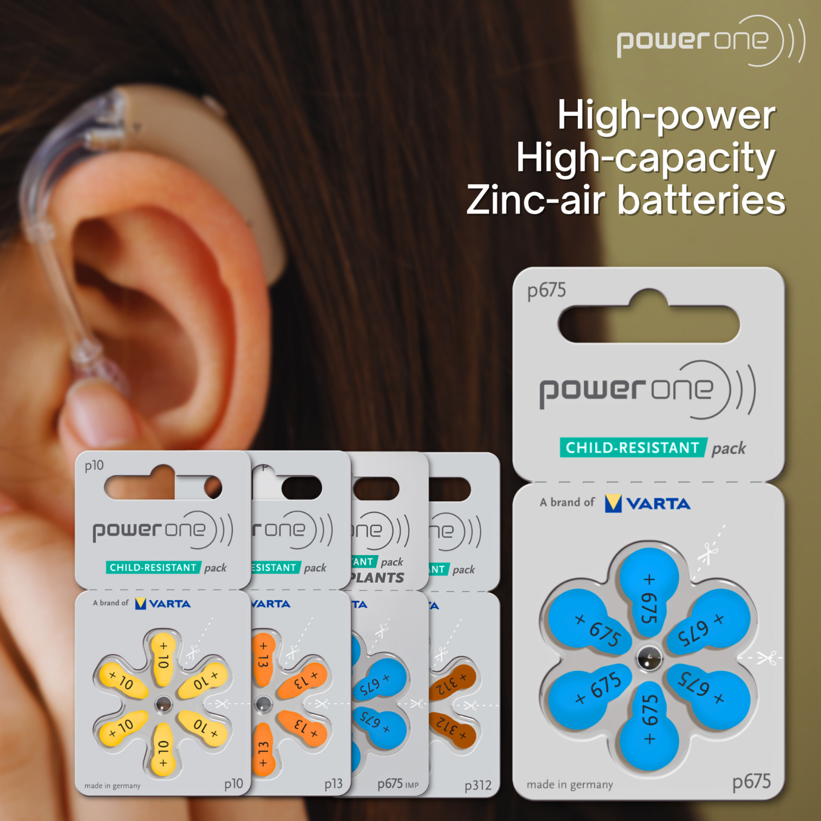 Power One PR44 Size 675 MF 0%Hg Zinc Air Hearing Aid Batteries (12 Pack)