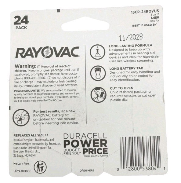 Rayovac Hearing Aid Batteries-24 Pack Size 13-Expiration Date Sep 2028