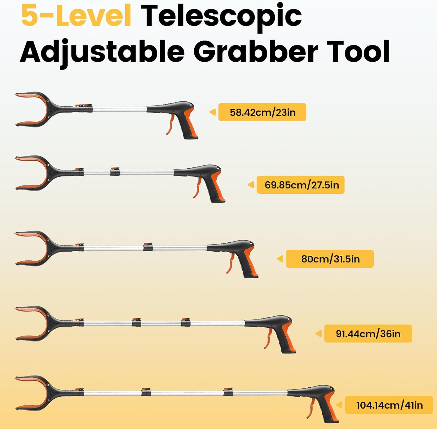 Telescopic Grabber Reacher Tool, 5-Level Adjustable (23″ to 41″) – Extendable Gr