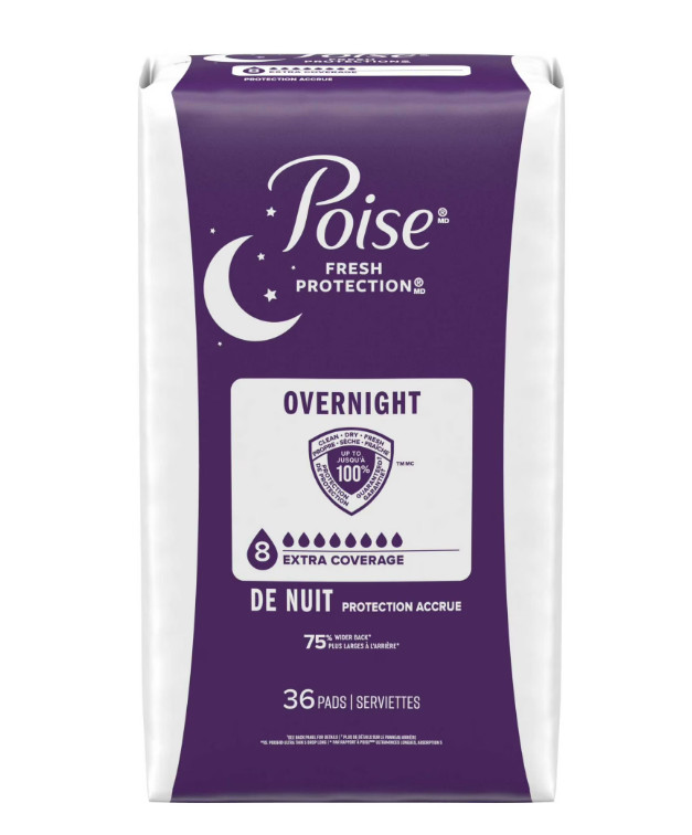 Poise Overnight Incontinence & Postpartum Pads for Bladder Leaks, 72 Count