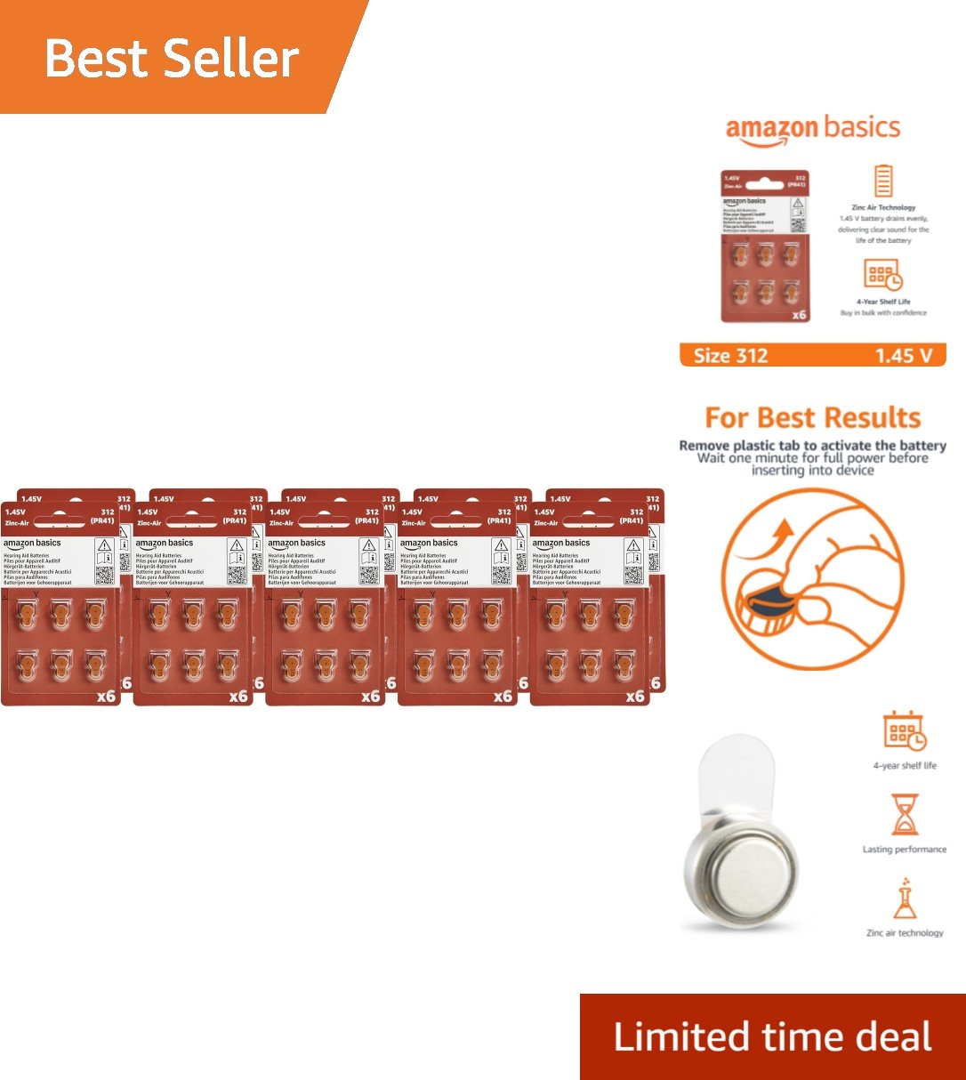 60-Pack Size 312 Hearing Aid Batteries | Safe, Long-Lasting & Reliable Power