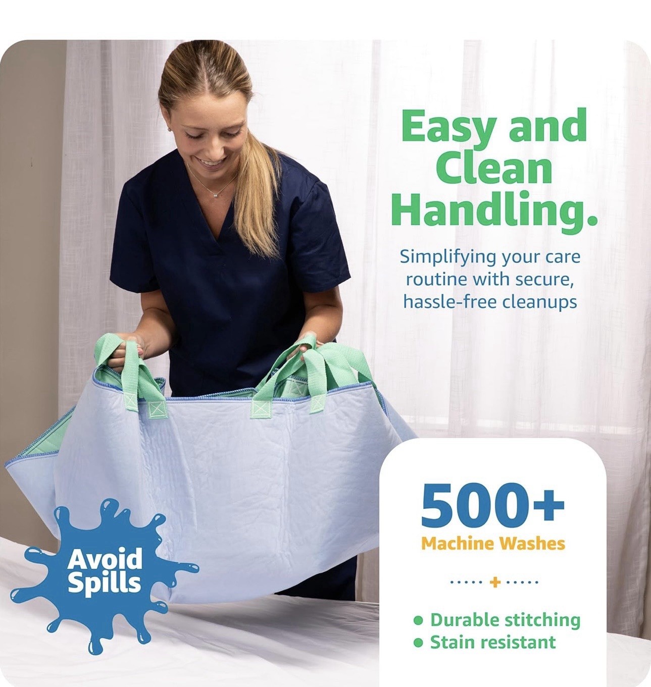 Improvia Positioning Bed Pad LARGE 34″ x 52″ Green 8 Reinforced Handles Washable